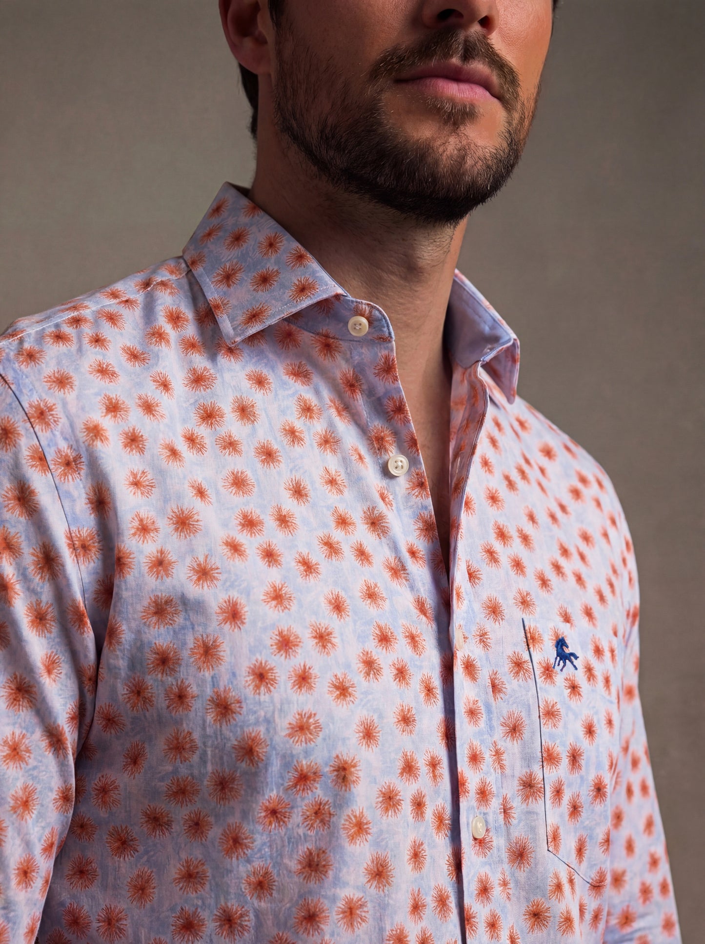 Ruben Coral Printed Full Sleeve Tailored Fit Casual Cotton Shirt