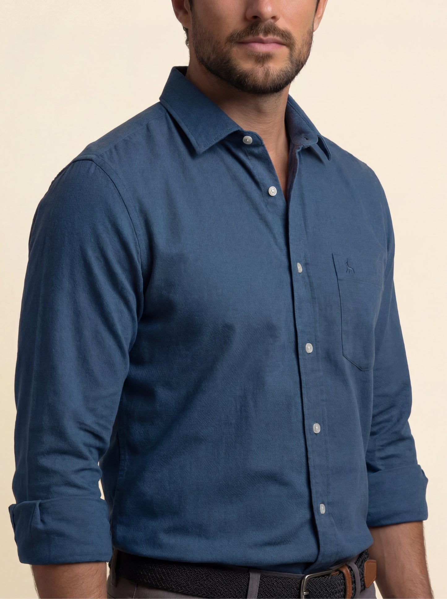 Starka Dobby Garment Dyed Blue Full Sleeve Tailored Fit Casual Cotton Shirt