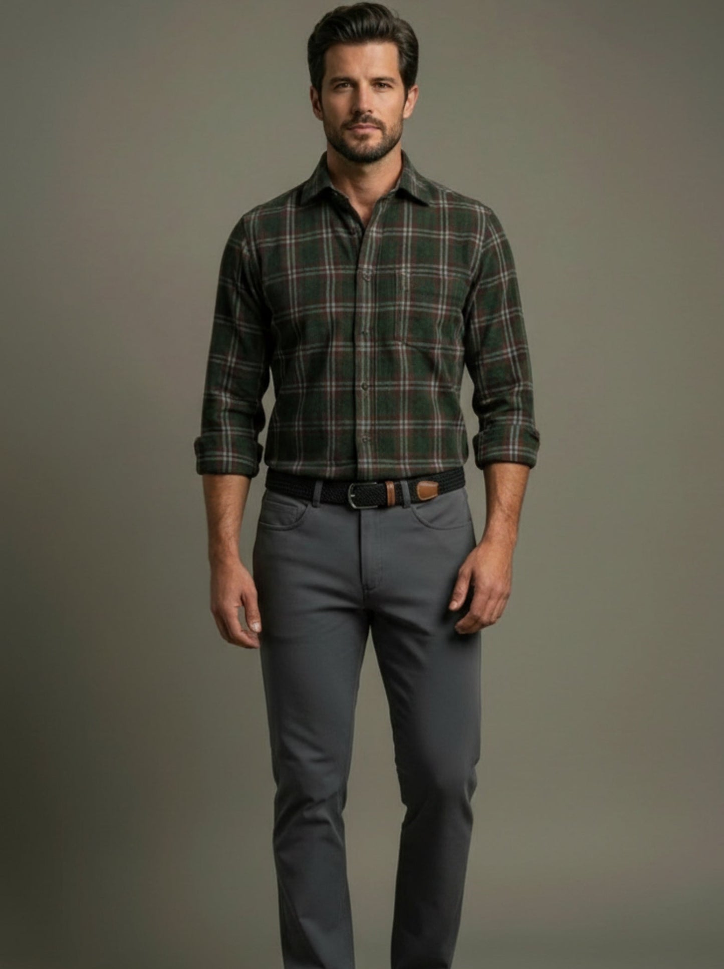 Conners Corduroy Green Check Full Sleeve Tailored Fit Casual Cotton Shirt