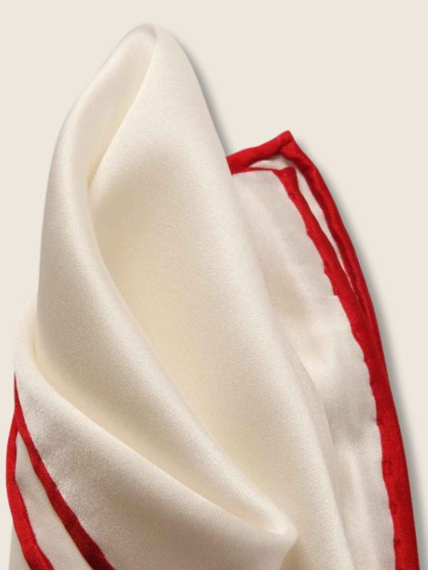 White/ Red Solid Silk Pocket Square
