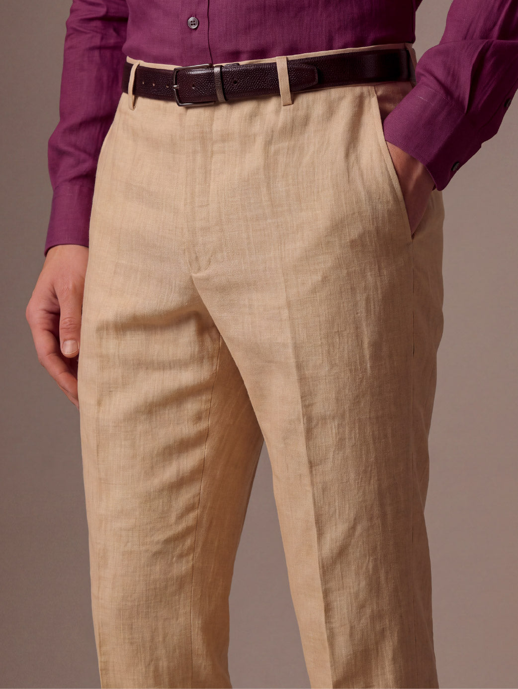 Positano Beige Tailored Fit Pure Linen Trouser