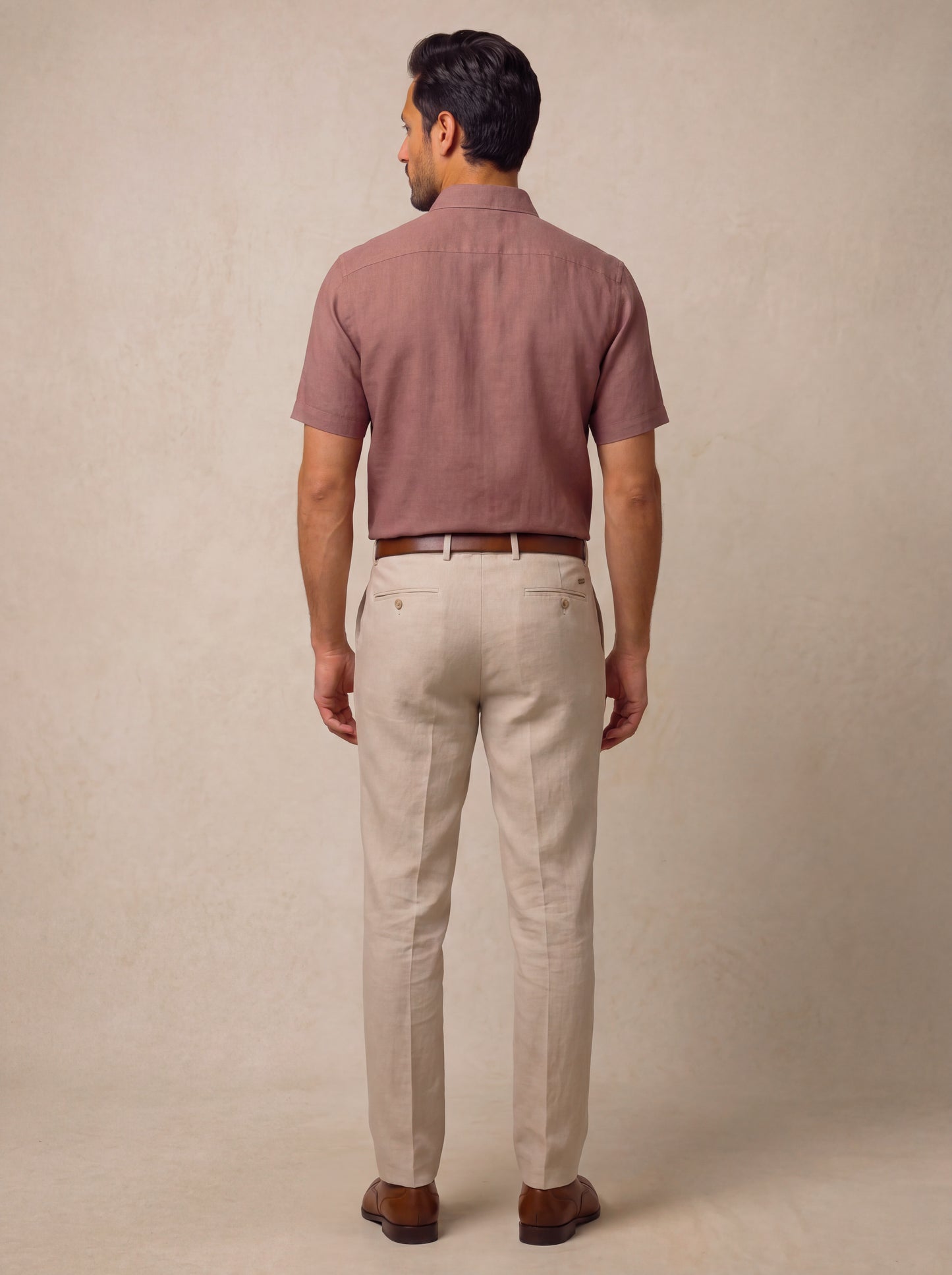 Positano Brown Solid Half Sleeve Classic Fit Semi Formal European Flax Linen Shirt