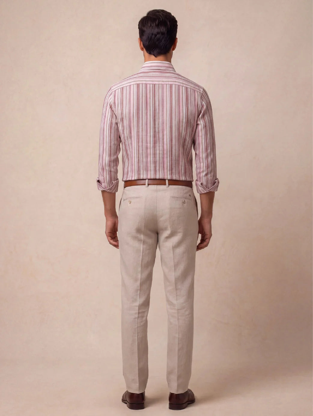 Positano Red Striped Full Sleeve Single Cuff Classic Fit Semi Formal European Flax Linen Shirt