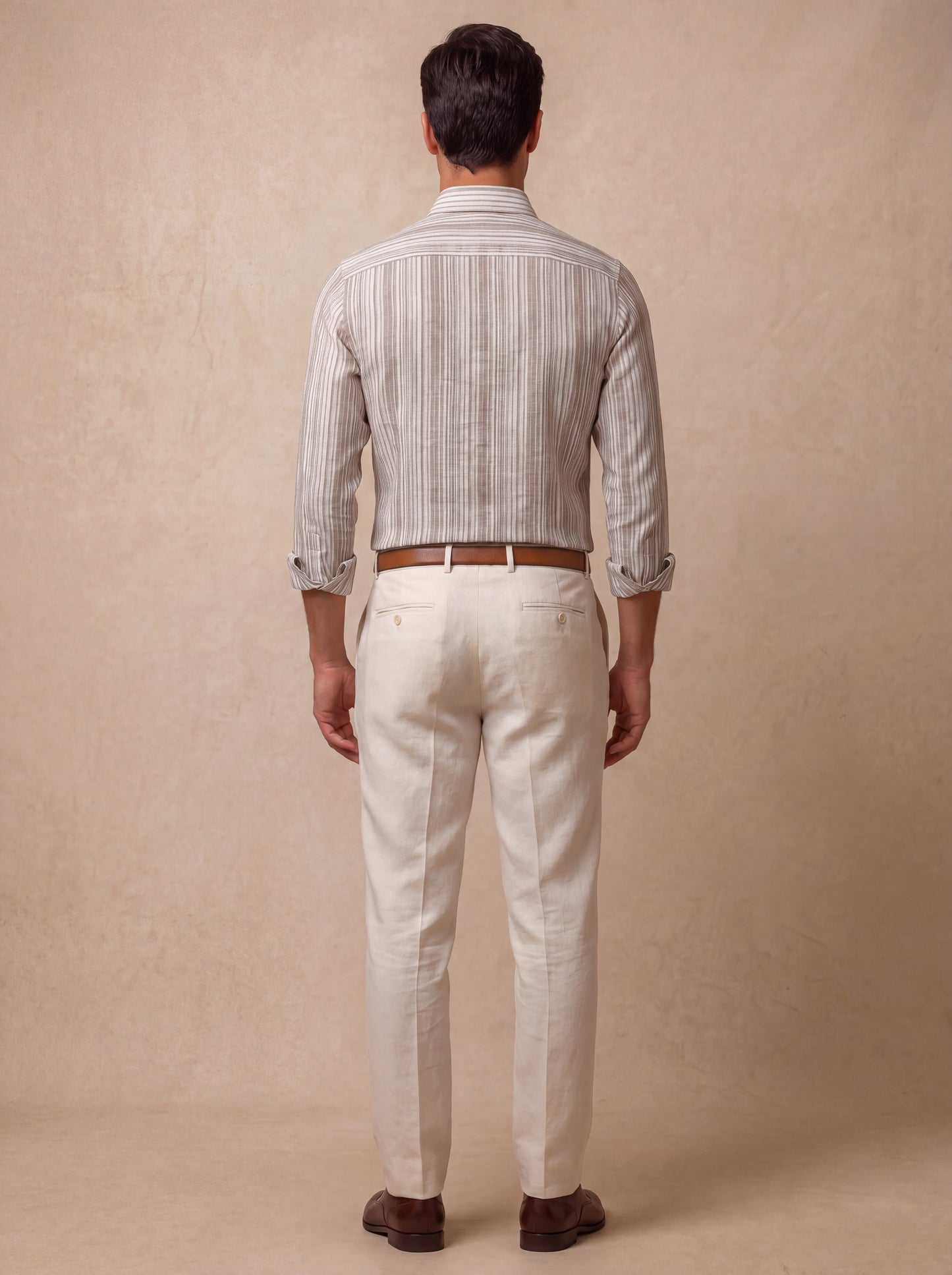 Positano Sand Striped Full Sleeve Single Cuff Classic Fit Semi Formal European Flax Linen Shirt