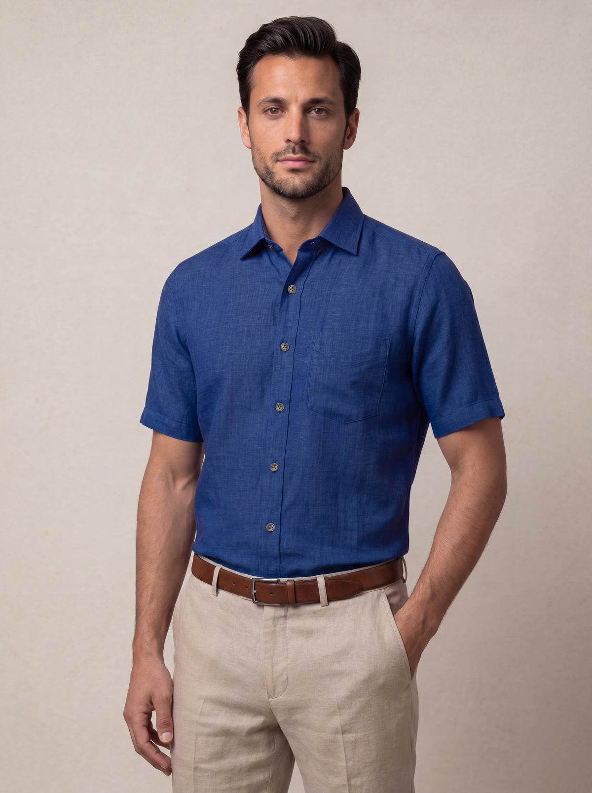 Praiano Royal Solid Half Sleeve Classic Fit Semi Formal European Flax Linen Shirt