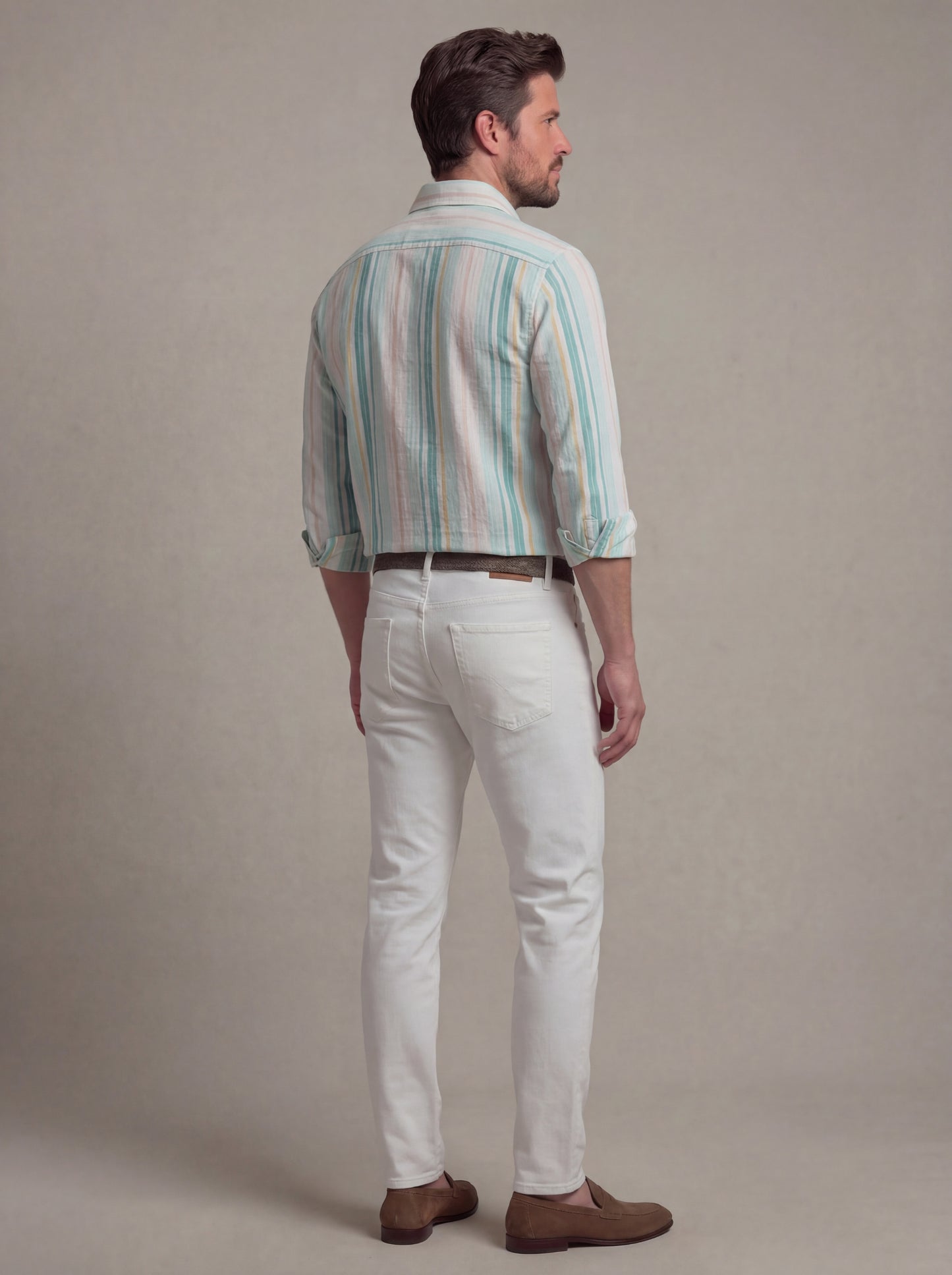 Majorca Seersucker Green Striped Full Sleeve Tailored Fit Casual Cotton Shirt