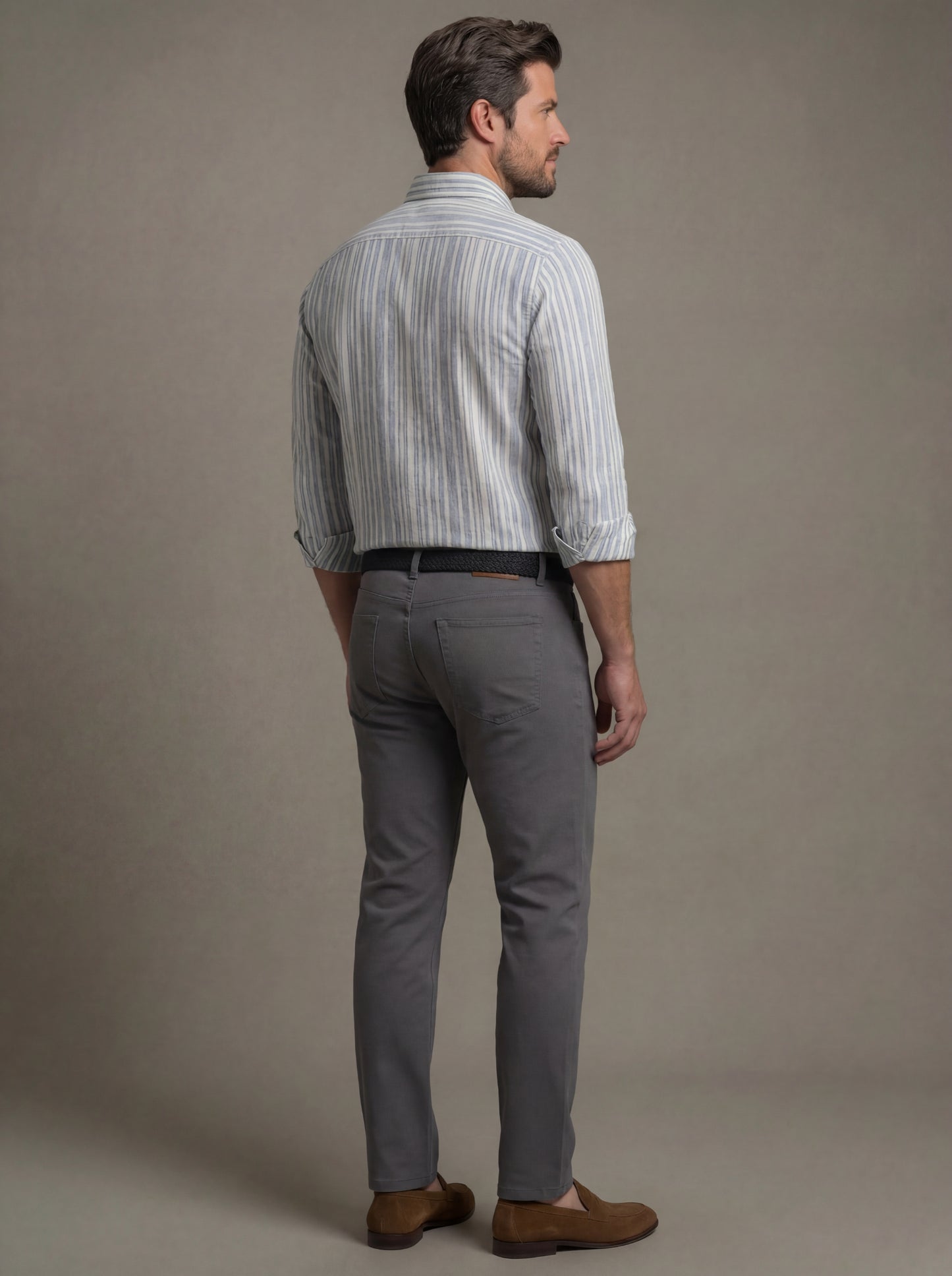 Scheffler Blue Striped Full Sleeve Tailored Fit Casual Blended Shirt