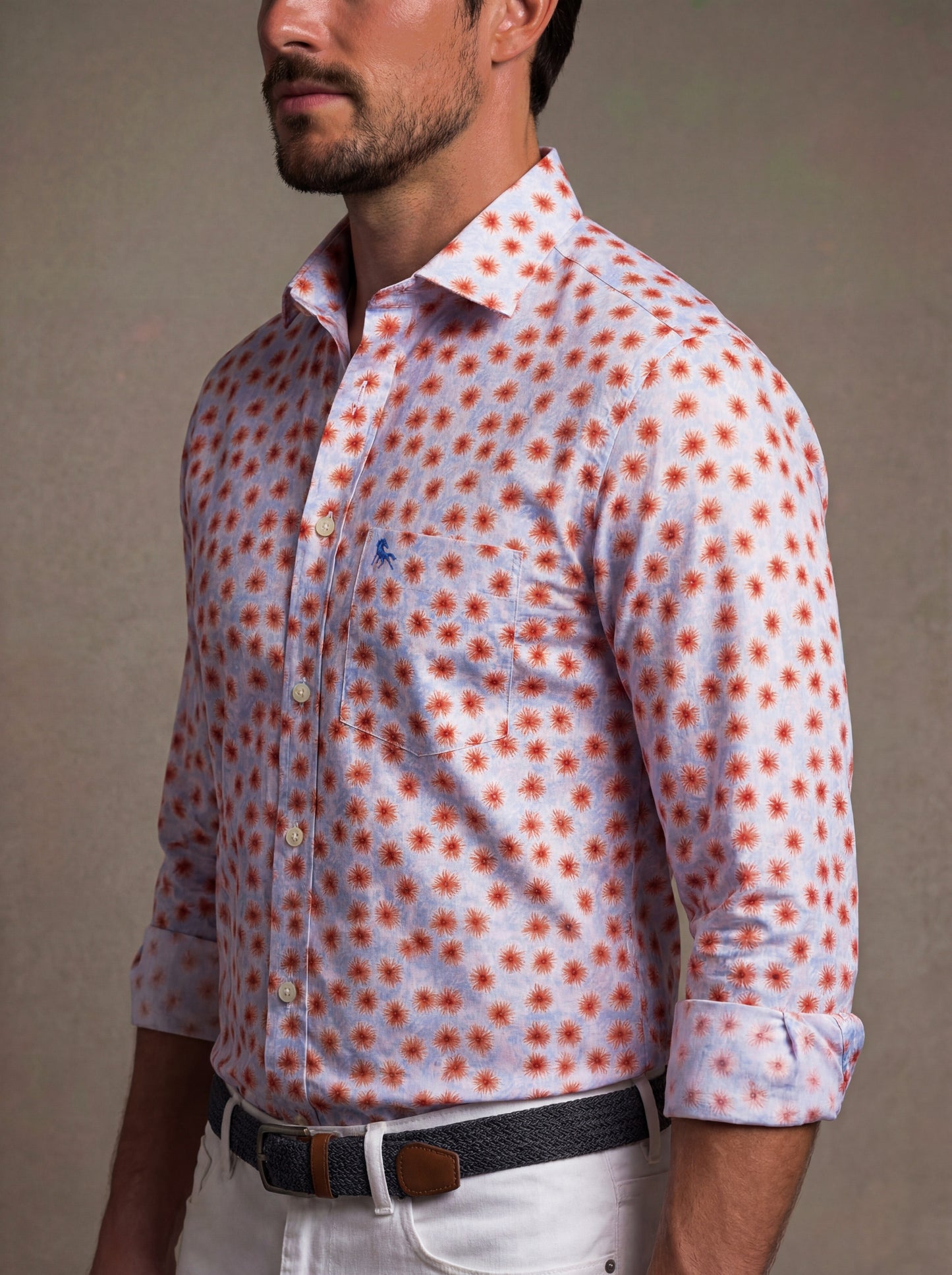 Ruben Coral Printed Full Sleeve Tailored Fit Casual Cotton Shirt
