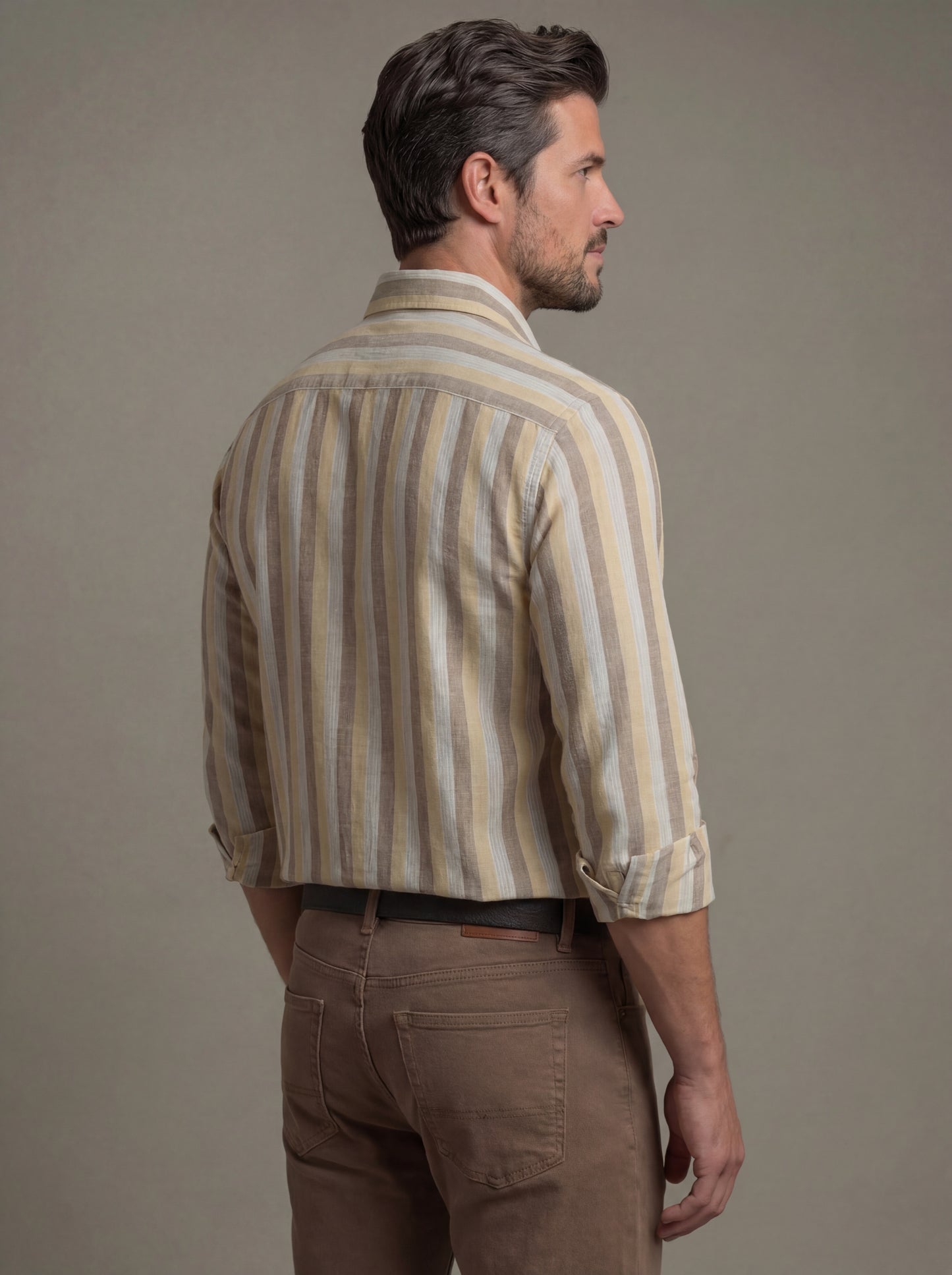 Solta Slub Yellow Striped Full Sleeve Tailored Fit Casual Cotton Shirt