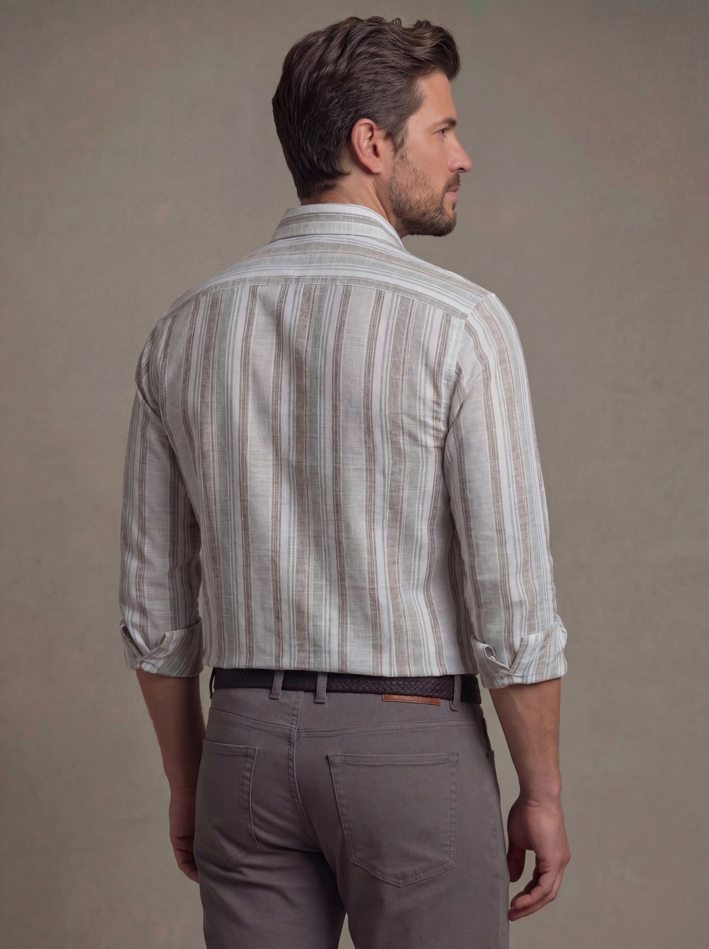 Tenerife Crepe Grey Striped Full Sleeve Tailored Fit Casual Cotton Shirt