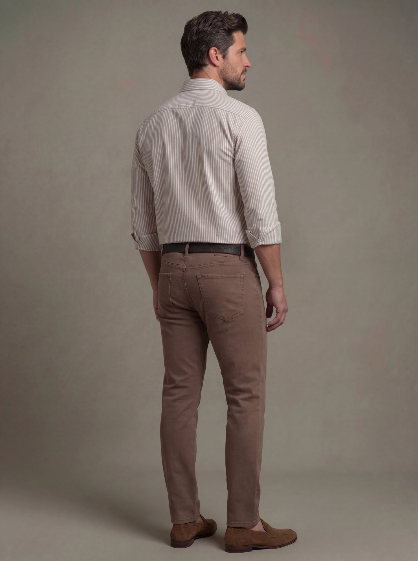 Silba Oxford Beige Striped Full Sleeve Tailored Fit Casual Cotton Shirt