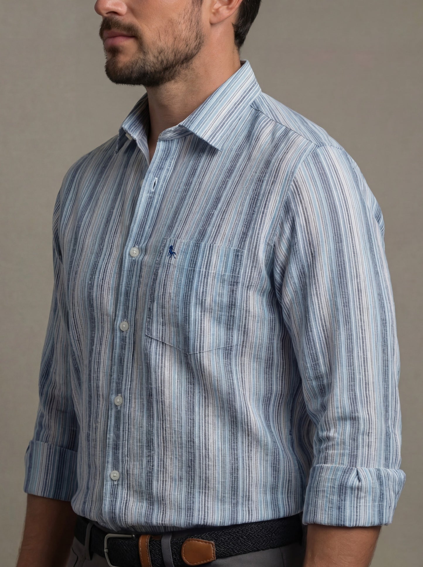 Xander Slub Blue Striped Full Sleeve Tailored Fit Casual Cotton Shirt