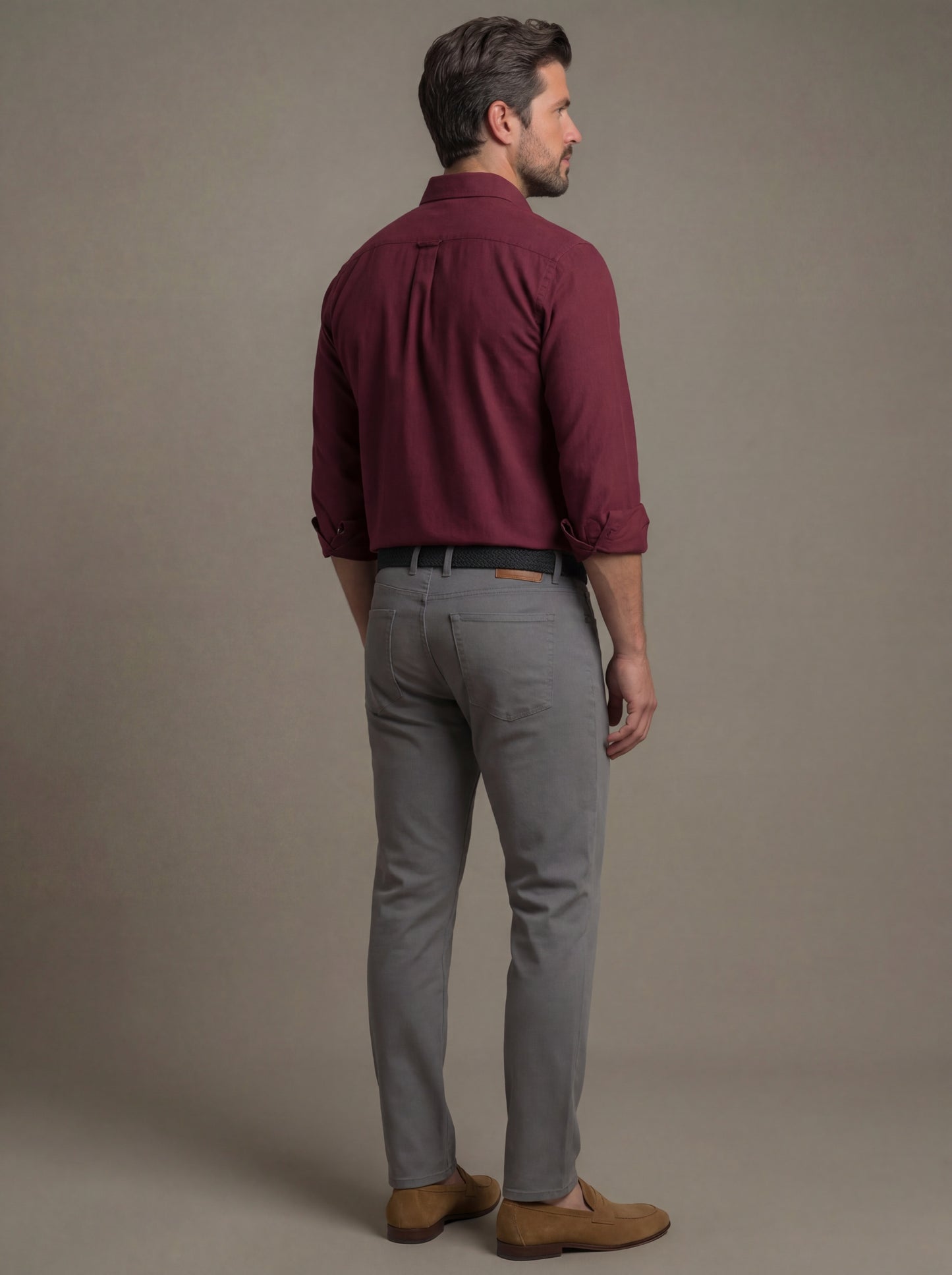 Starka Dobby Garment Dyed Maroon Full Sleeve Tailored Fit Casual Cotton Shirt