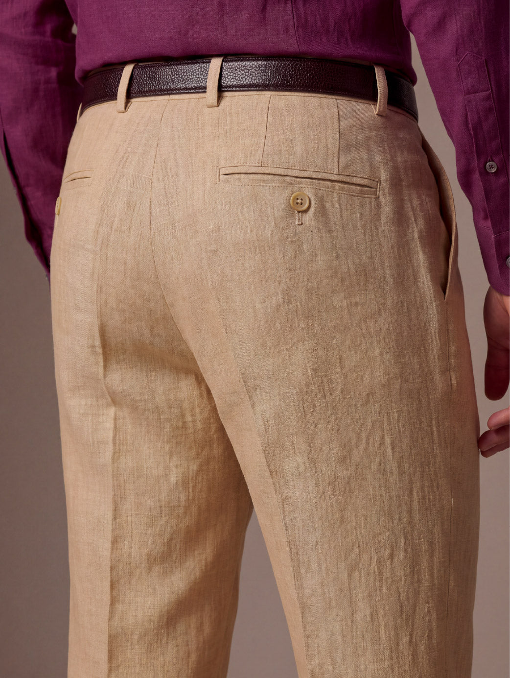 Positano Beige Tailored Fit Pure Linen Trouser