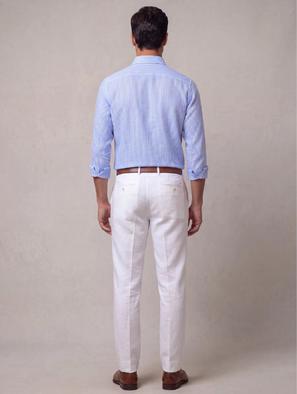 Positano Sky Striped Full Sleeve Single Cuff Classic Fit Semi Formal European Flax Linen Shirt