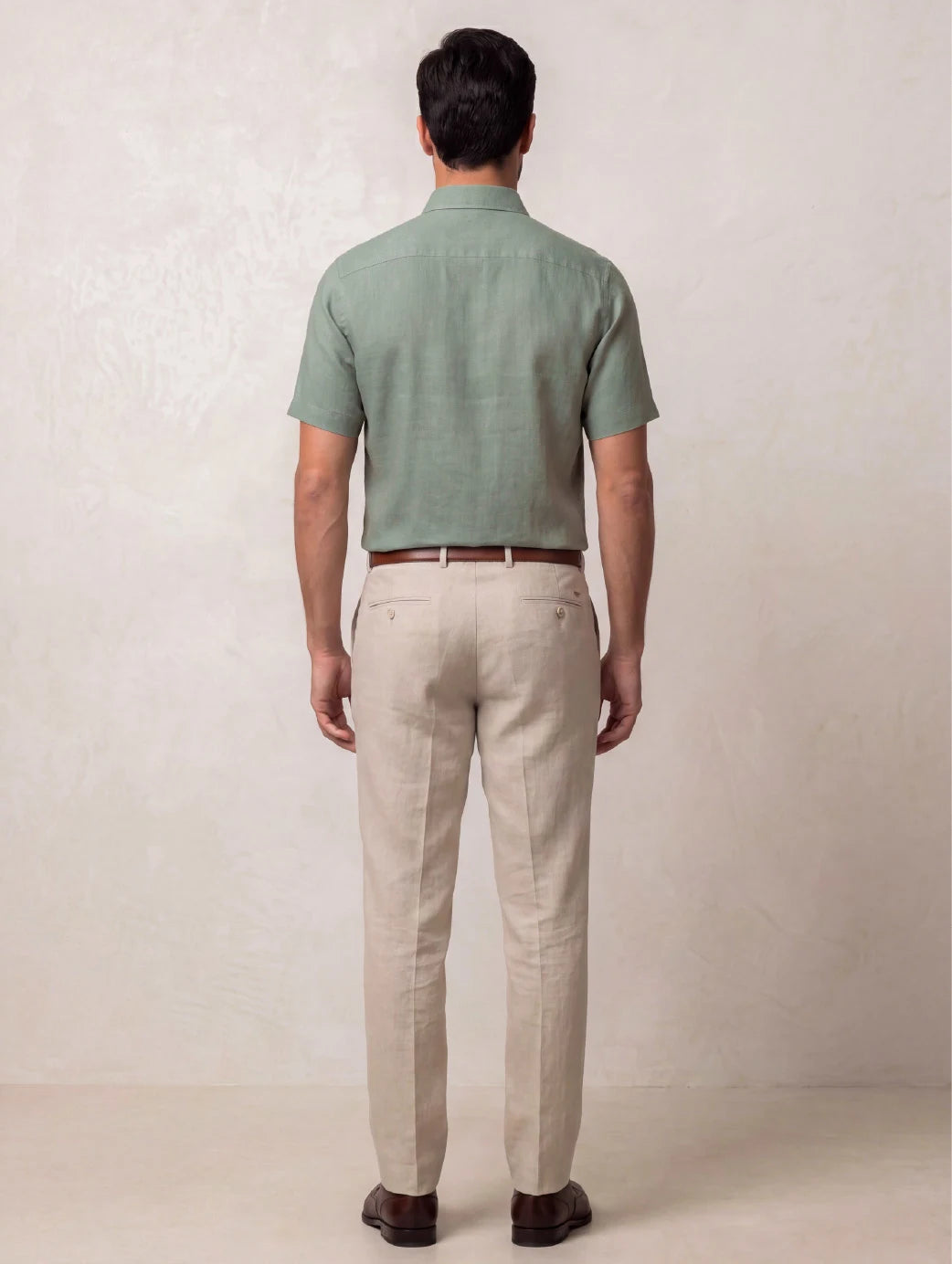 Praiano Olive Solid Half Sleeve Classic Fit Semi Formal European Flax Linen Shirt
