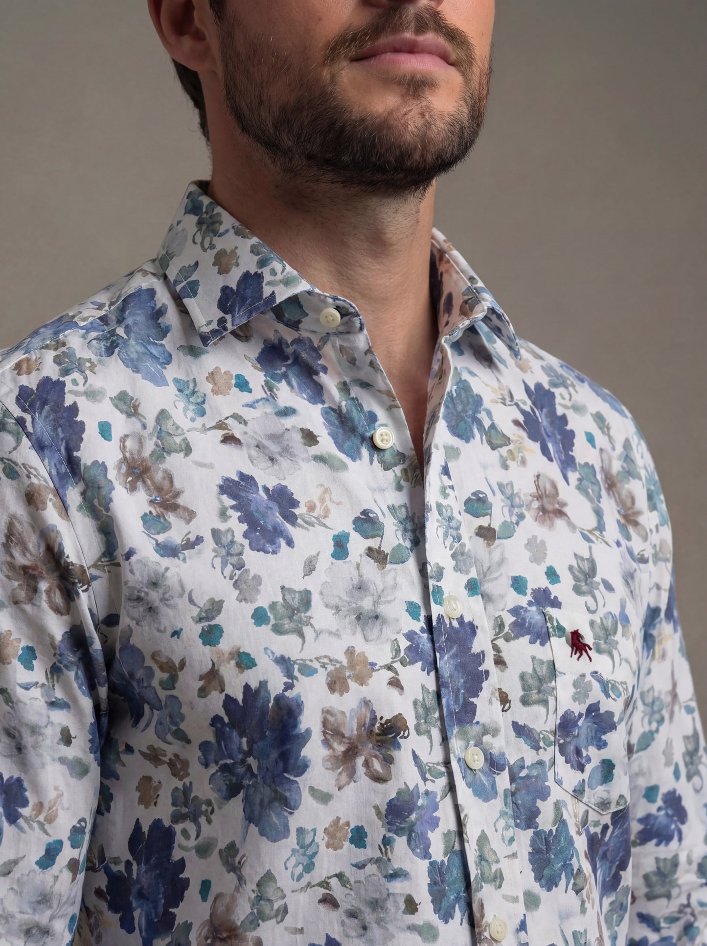 Hierro Bedford Grey Printed Full Sleeve Tailored Fit Casual Cotton Shirt