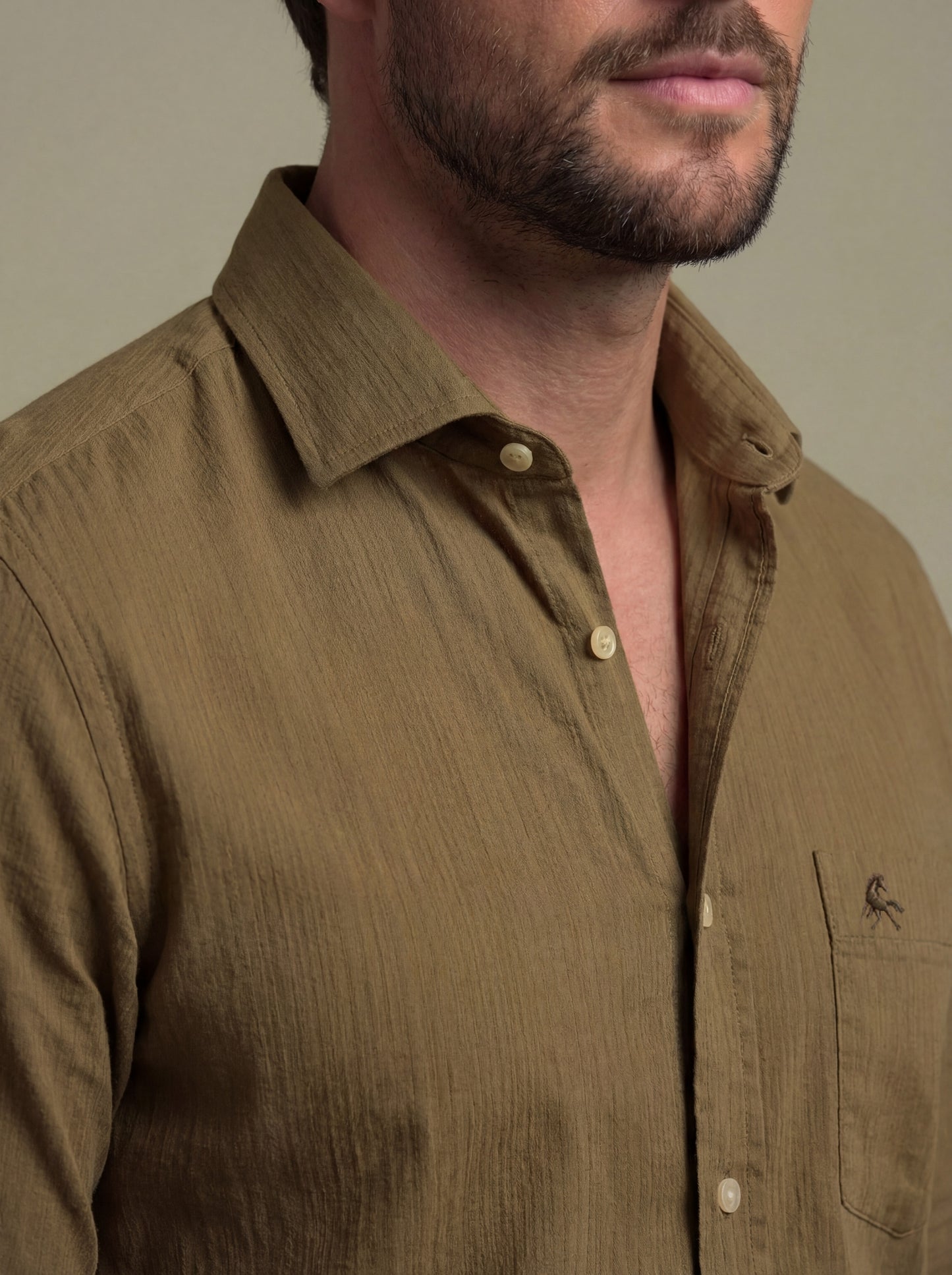 Bryson Dobby Garment Dyed Brown Striped Full Sleeve Tailored Fit Casual Cotton Shirt