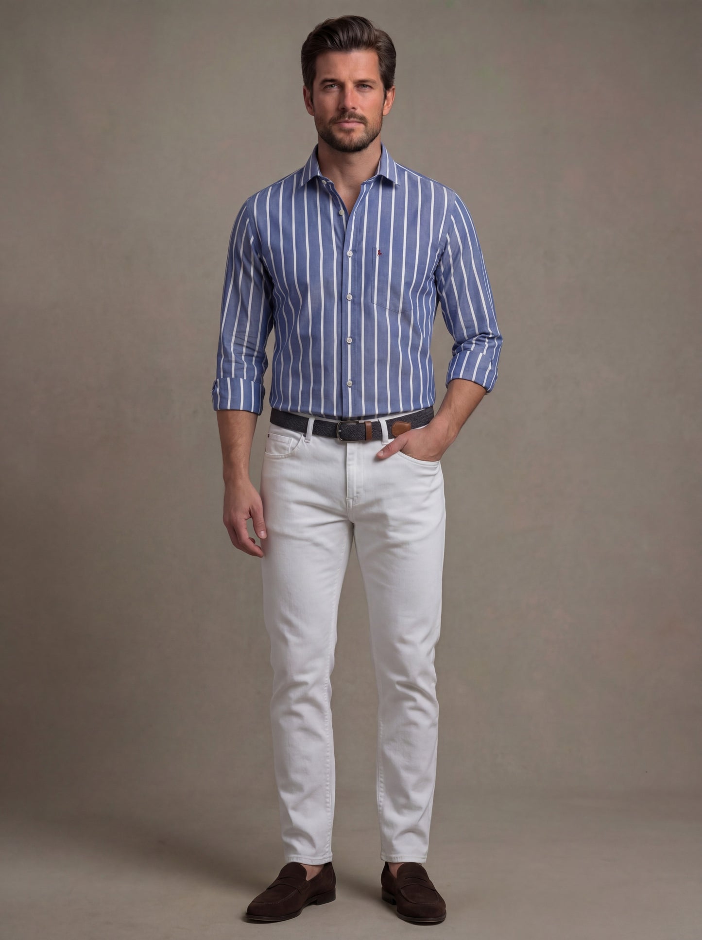 Daniil Navy Striped Full Sleeve Tailored Fit Casual Cotton Shirt