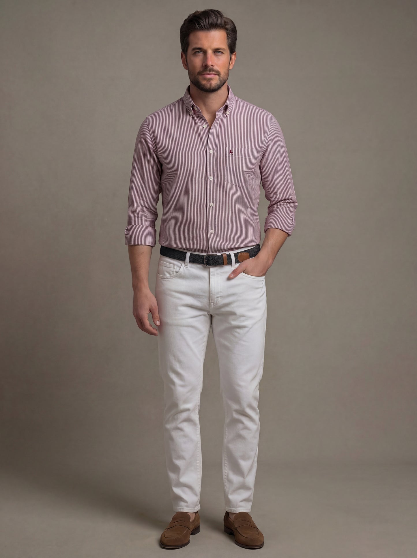 Keegan Oxford Red Striped Full Sleeve Tailored Fit Casual Cotton Shirt