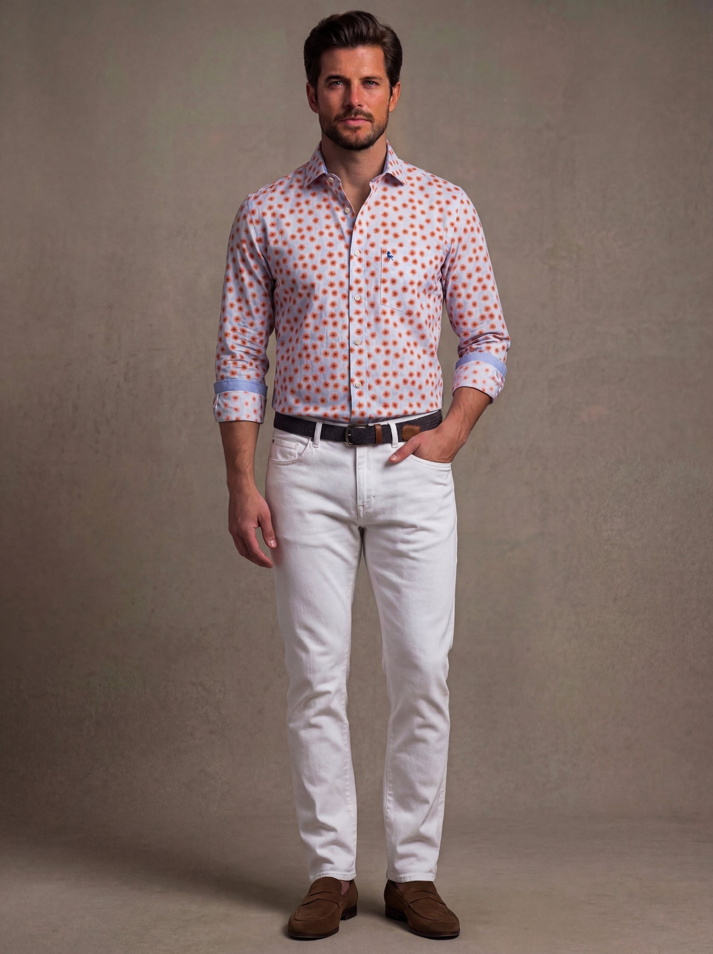 Ruben Coral Printed Full Sleeve Tailored Fit Casual Cotton Shirt