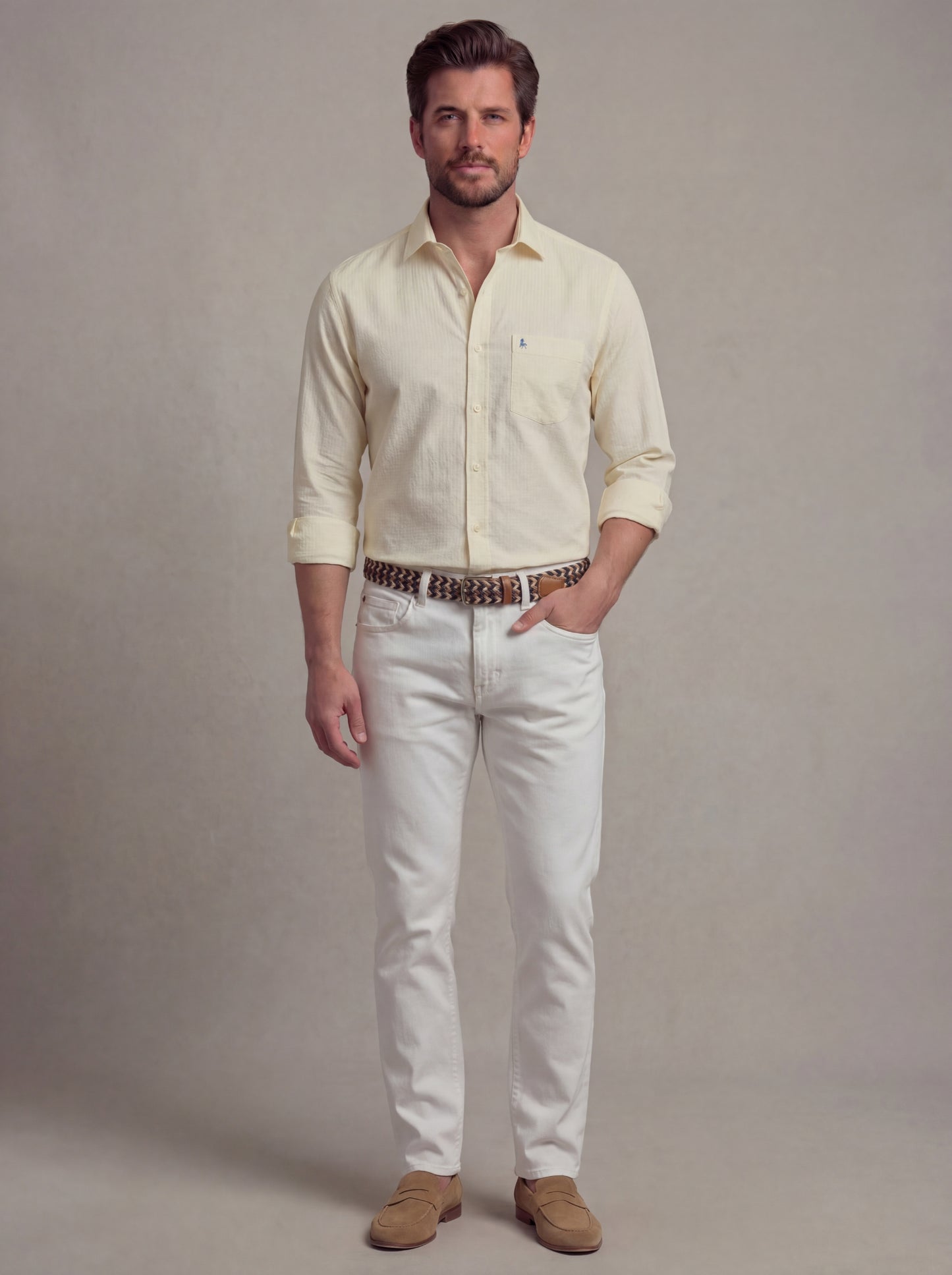 Achill Seersucker Yellow Solid Full Sleeve Tailored Fit Casual Cotton Shirt