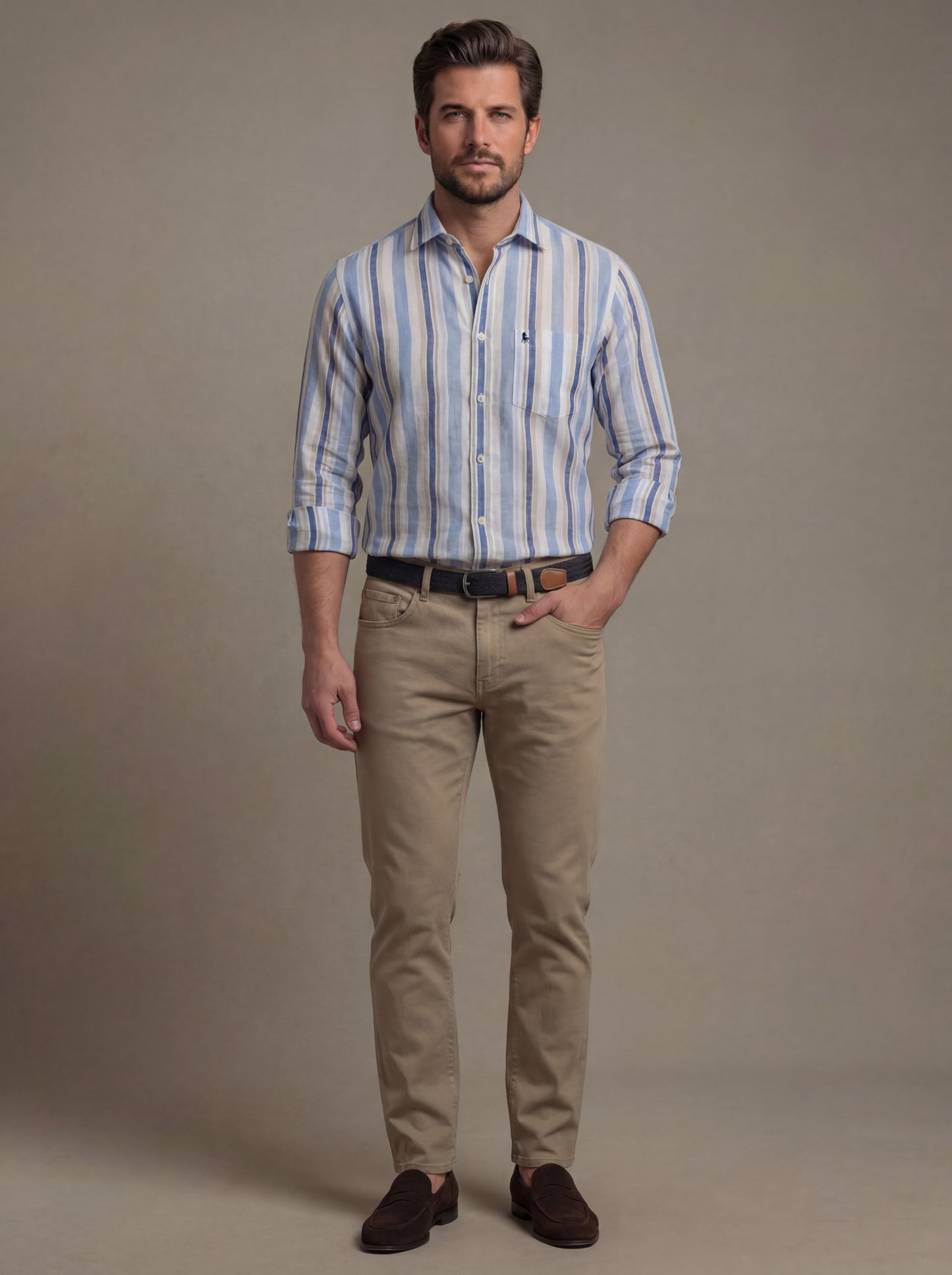 Graciosa Slub Blue Striped Full Sleeve Tailored Fit Casual Cotton Shirt