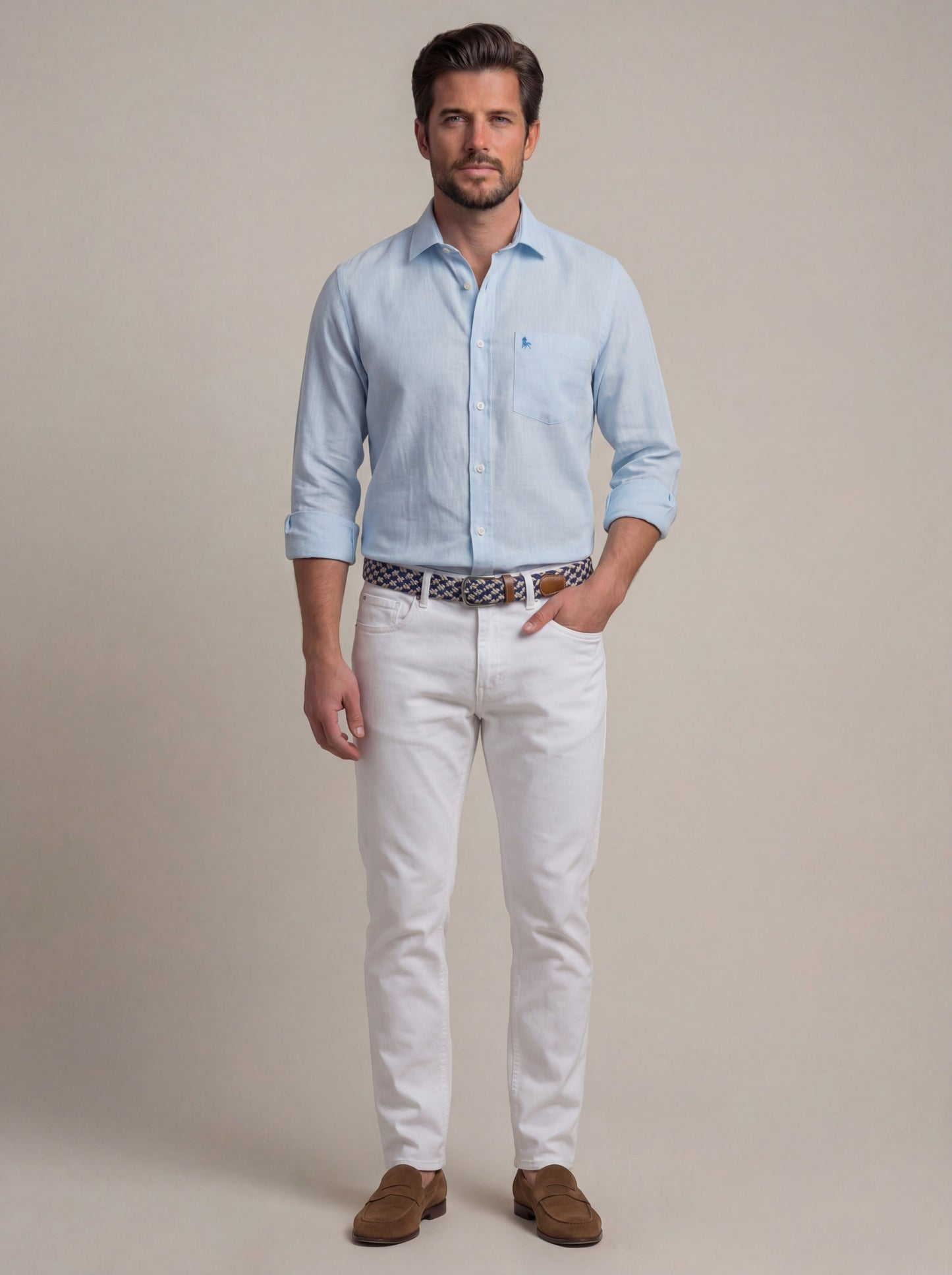 Gomera Slub Sky Solid Full Sleeve Tailored Fit Casual Cotton Shirt