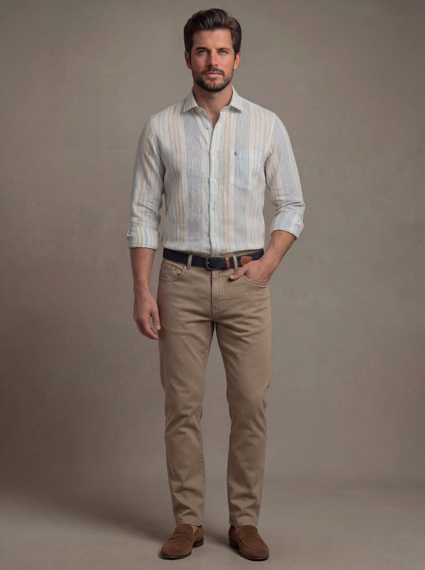 Brac Crepe Blue Striped Full Sleeve Tailored Fit Casual Cotton Shirt