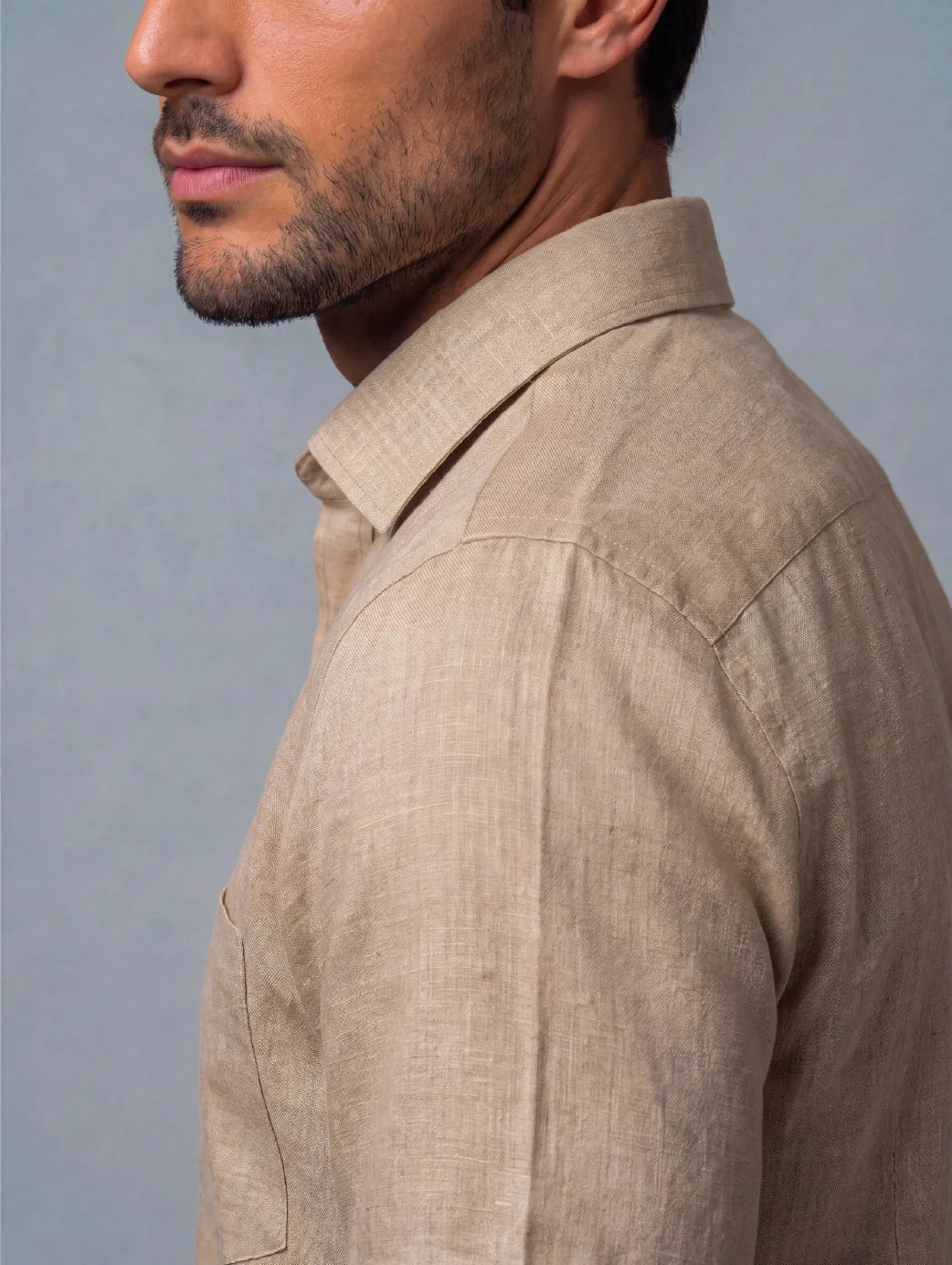 Praiano Sand Solid Half Sleeve Classic Fit Semi Formal European Flax Linen Shirt