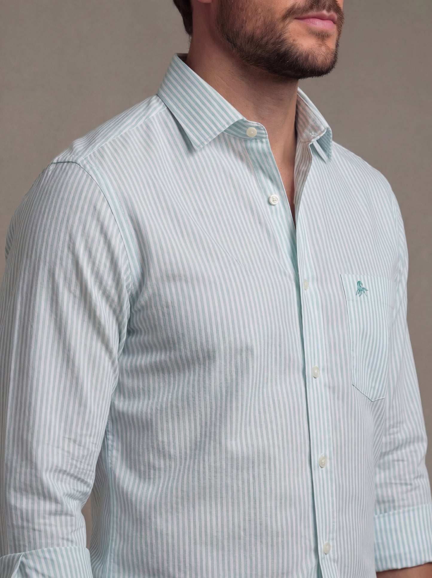 Silba Oxford Mint Striped Full Sleeve Tailored Fit Casual Cotton Shirt