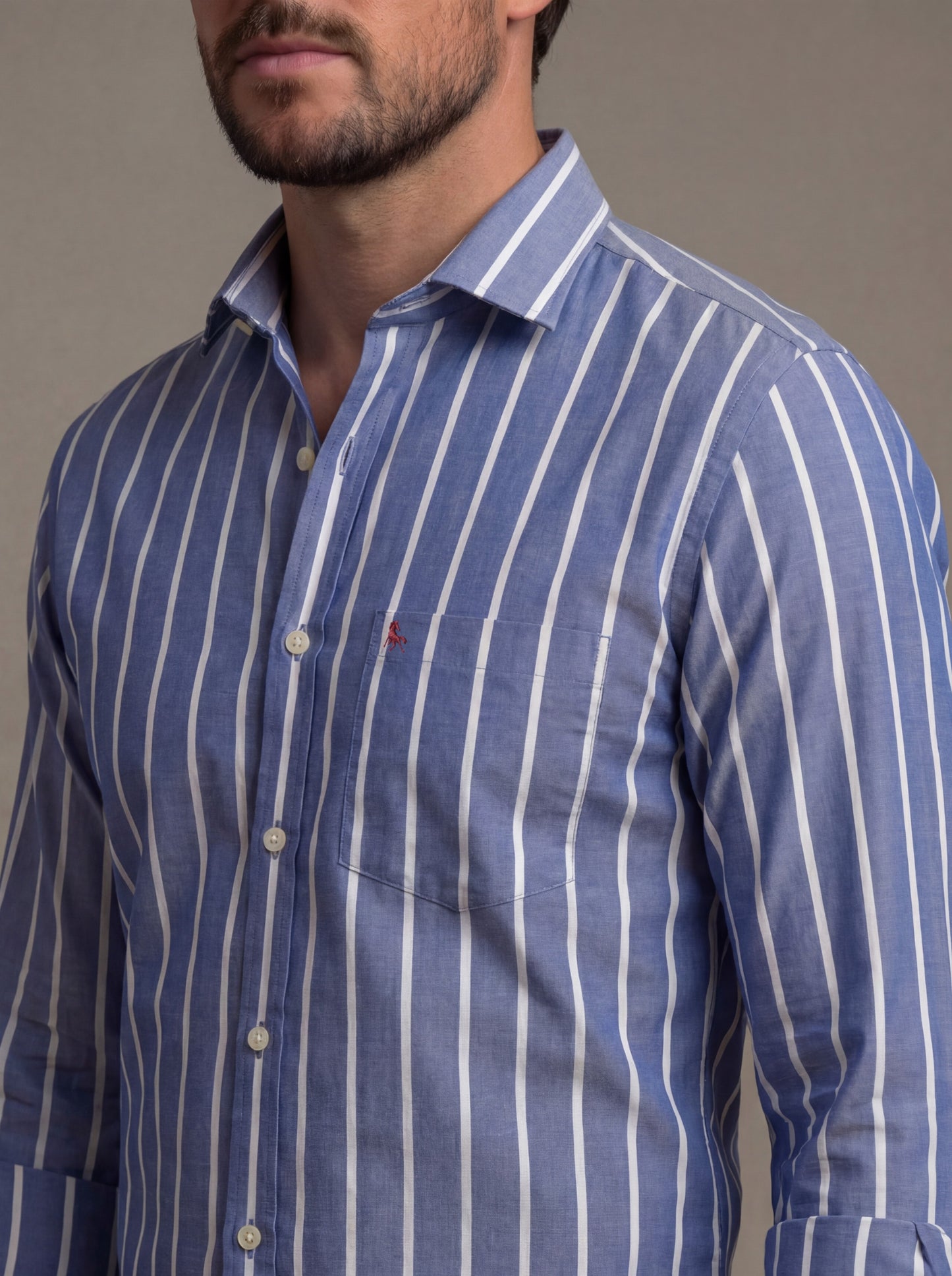 Daniil Navy Striped Full Sleeve Tailored Fit Casual Cotton Shirt