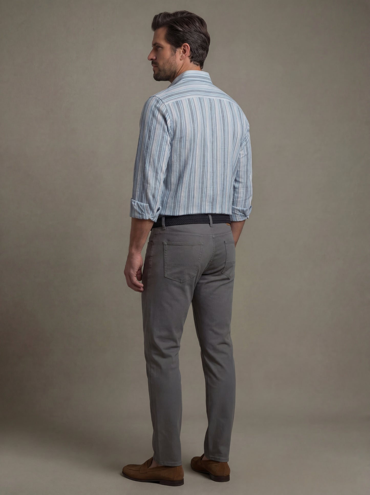 Xander Slub Blue Striped Full Sleeve Tailored Fit Casual Cotton Shirt