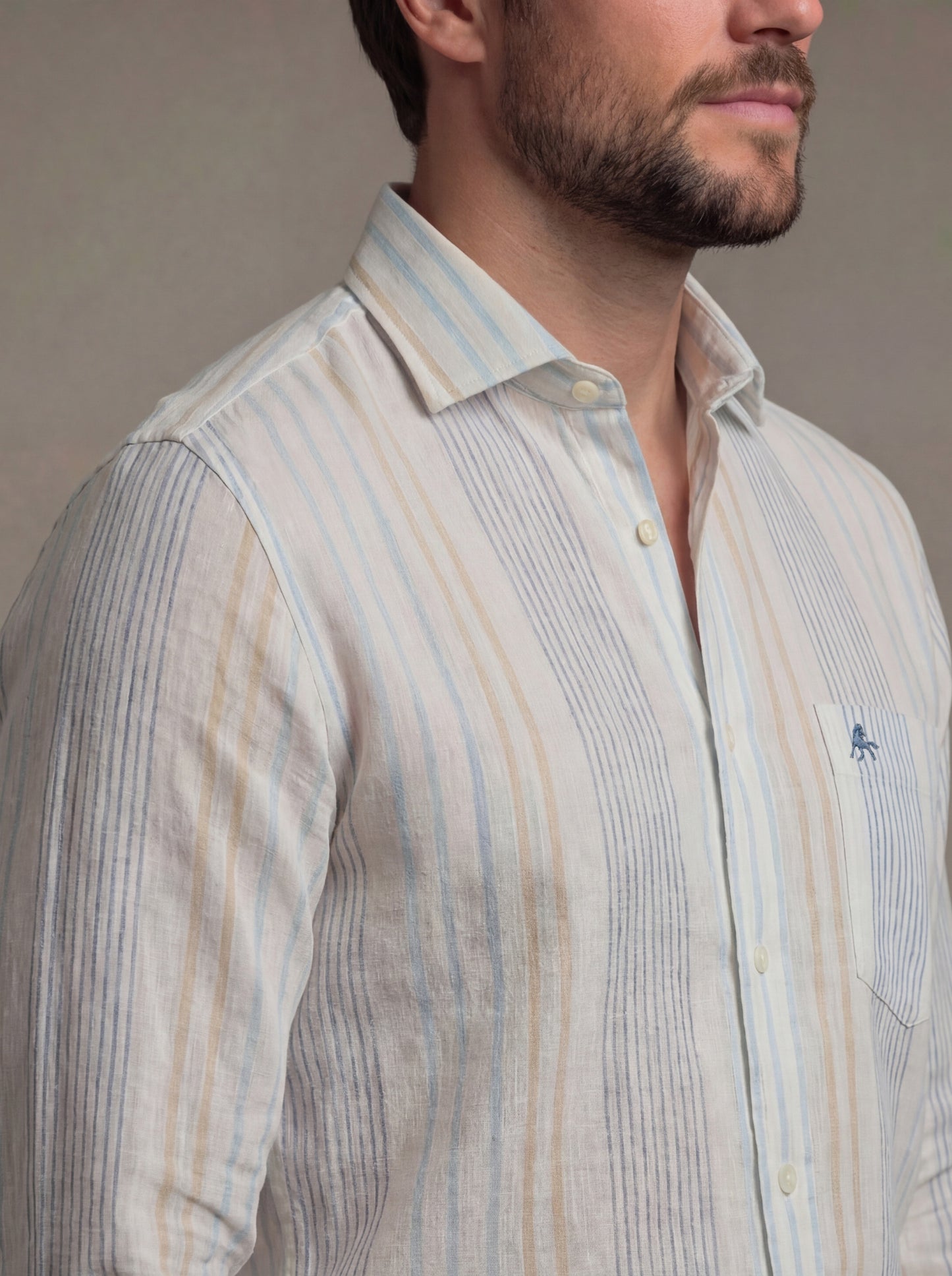 Brac Crepe Blue Striped Full Sleeve Tailored Fit Casual Cotton Shirt