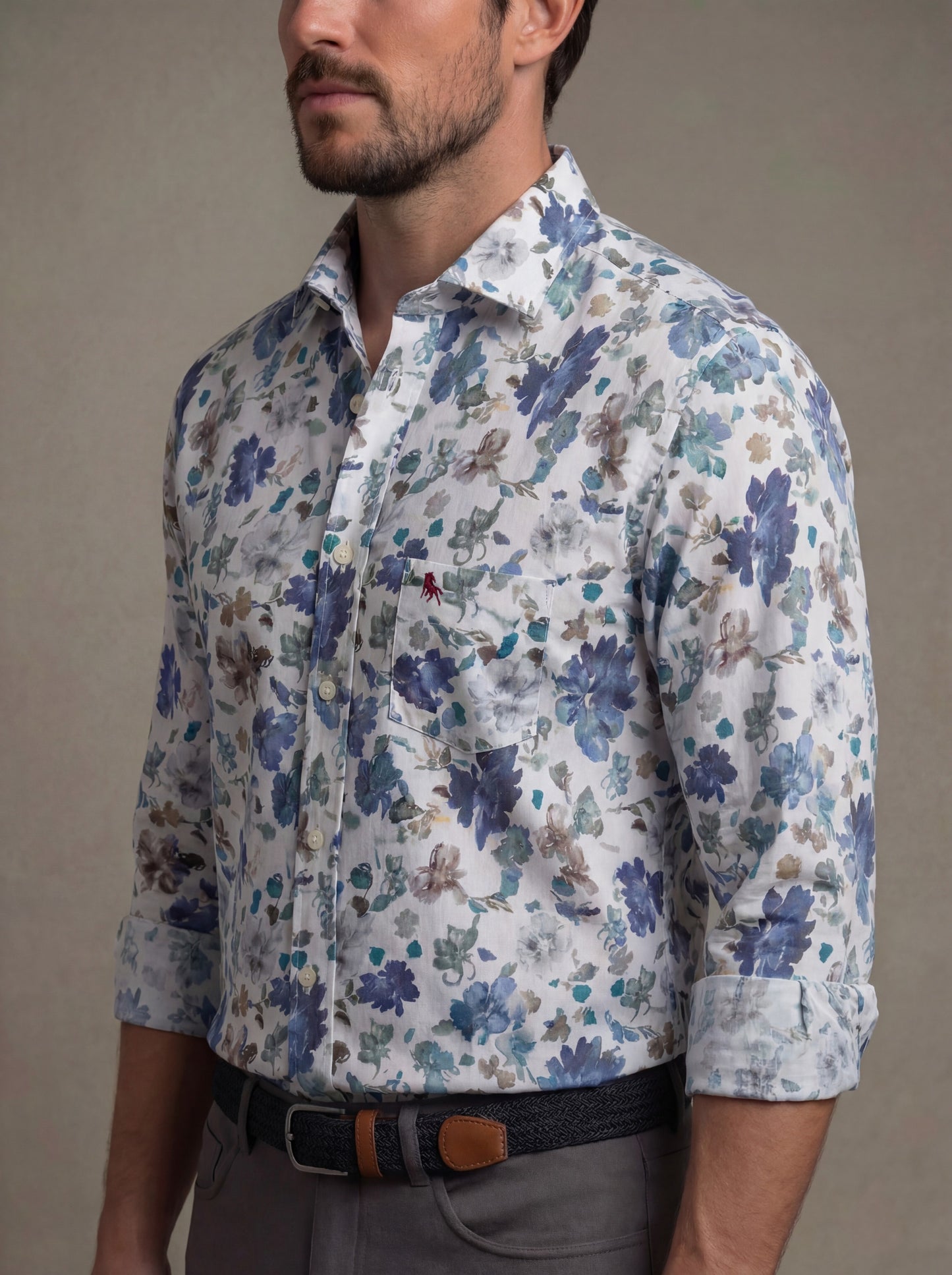 Hierro Bedford Grey Printed Full Sleeve Tailored Fit Casual Cotton Shirt