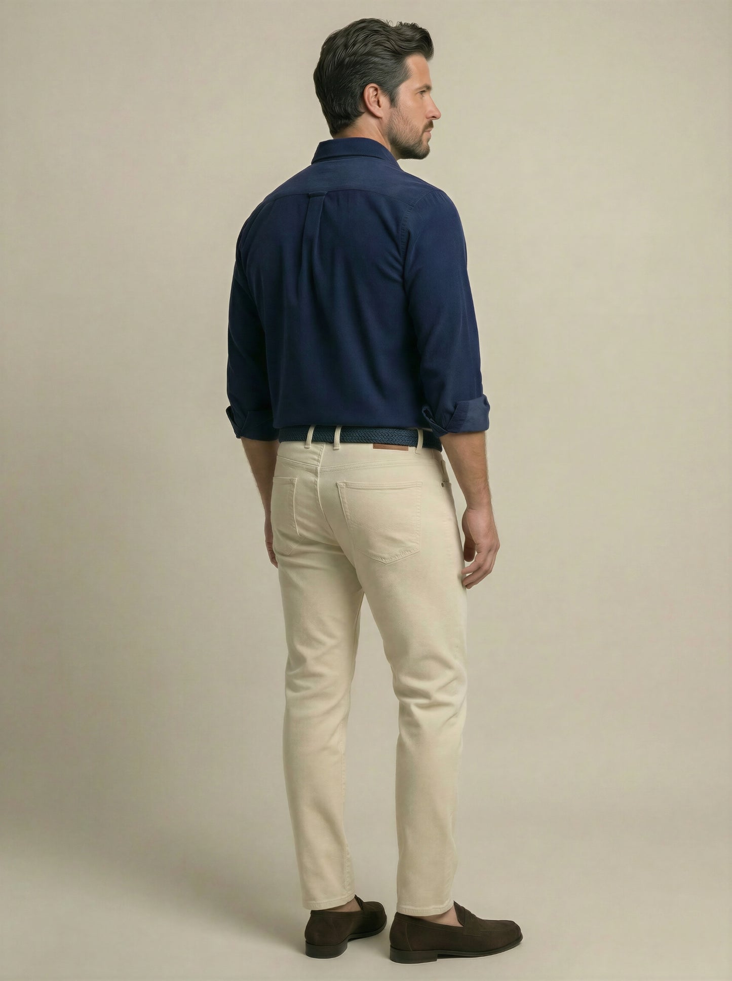 Detry Corduroy Garment Dyed Navy Full Sleeve Tailored Fit Casual Cotton Shirt