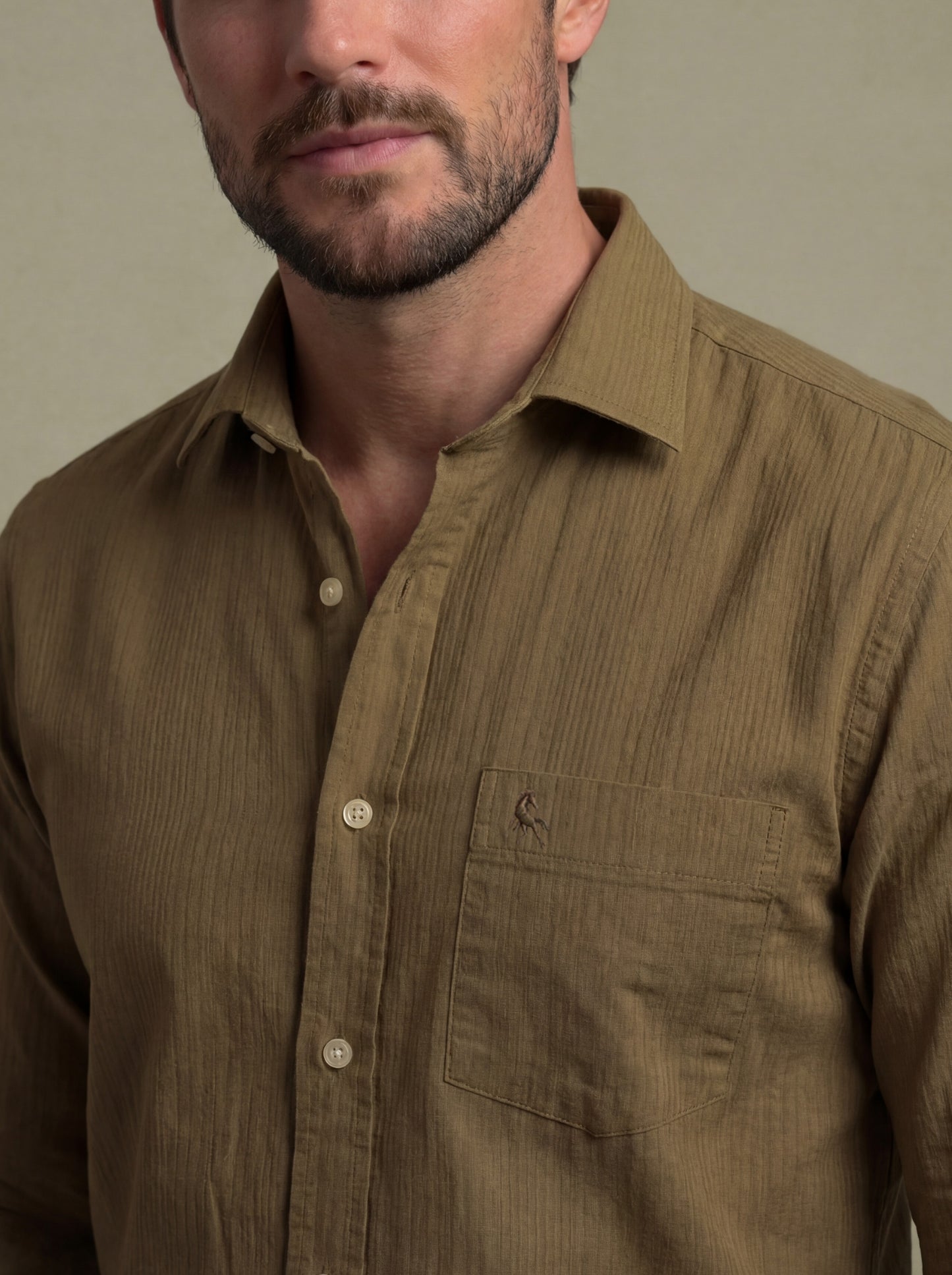 Bryson Dobby Garment Dyed Brown Striped Full Sleeve Tailored Fit Casual Cotton Shirt