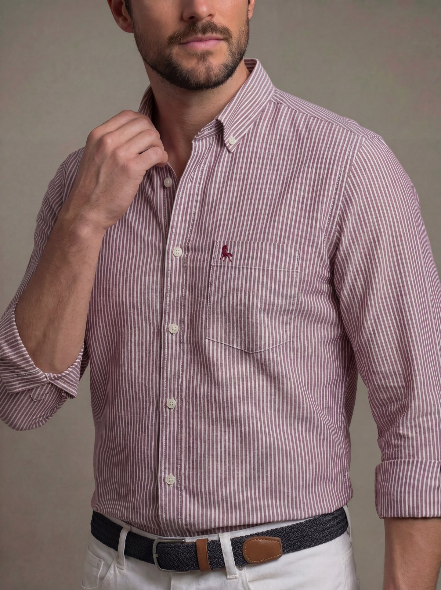 Keegan Oxford Red Striped Full Sleeve Tailored Fit Casual Cotton Shirt