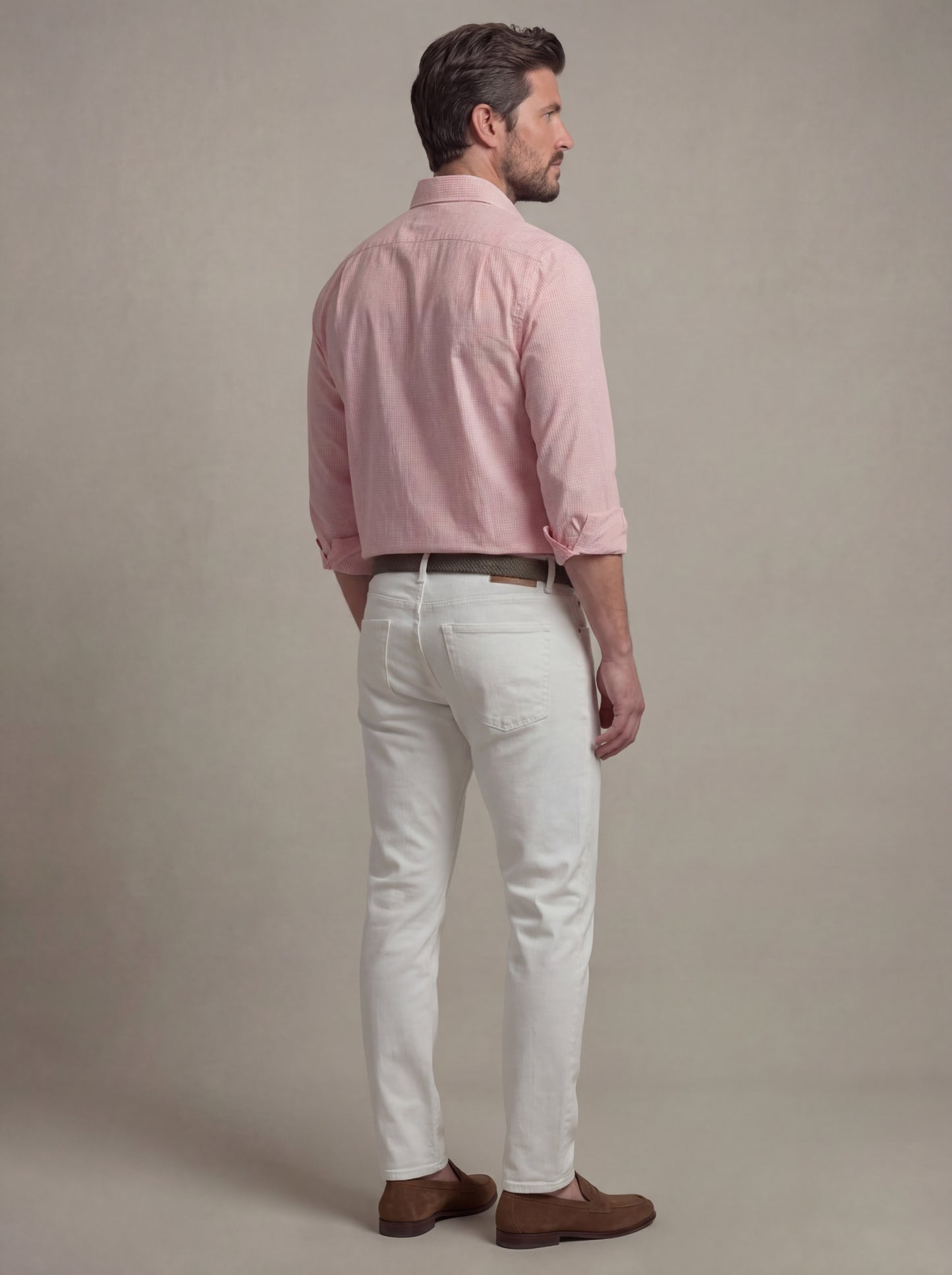 Palmas Seersucker Peach Check Full Sleeve Tailored Fit Casual Cotton Shirt