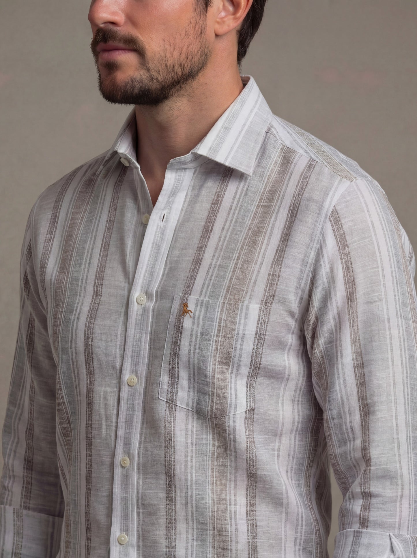 Tenerife Crepe Grey Striped Full Sleeve Tailored Fit Casual Cotton Shirt