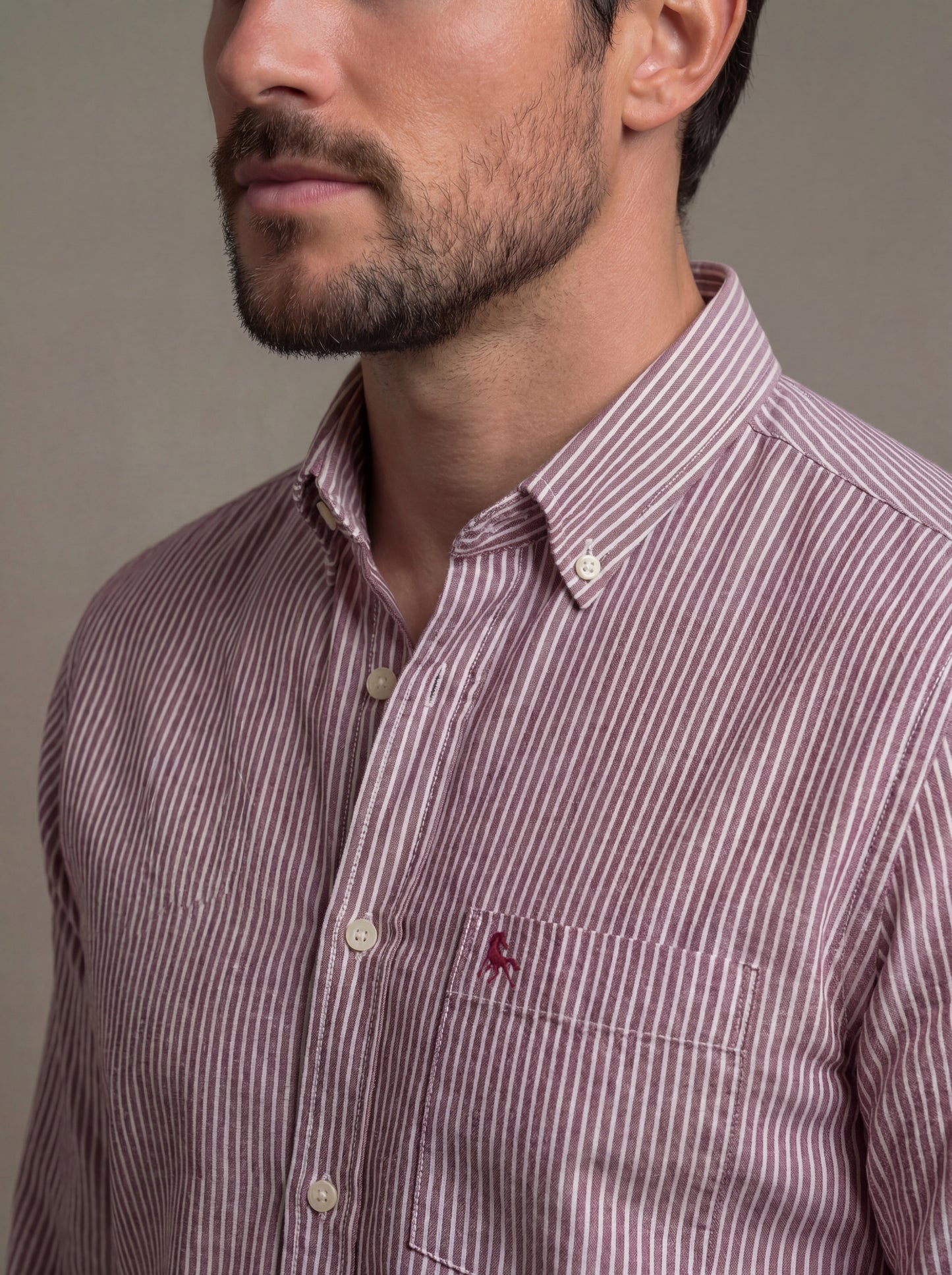 Keegan Oxford Red Striped Full Sleeve Tailored Fit Casual Cotton Shirt