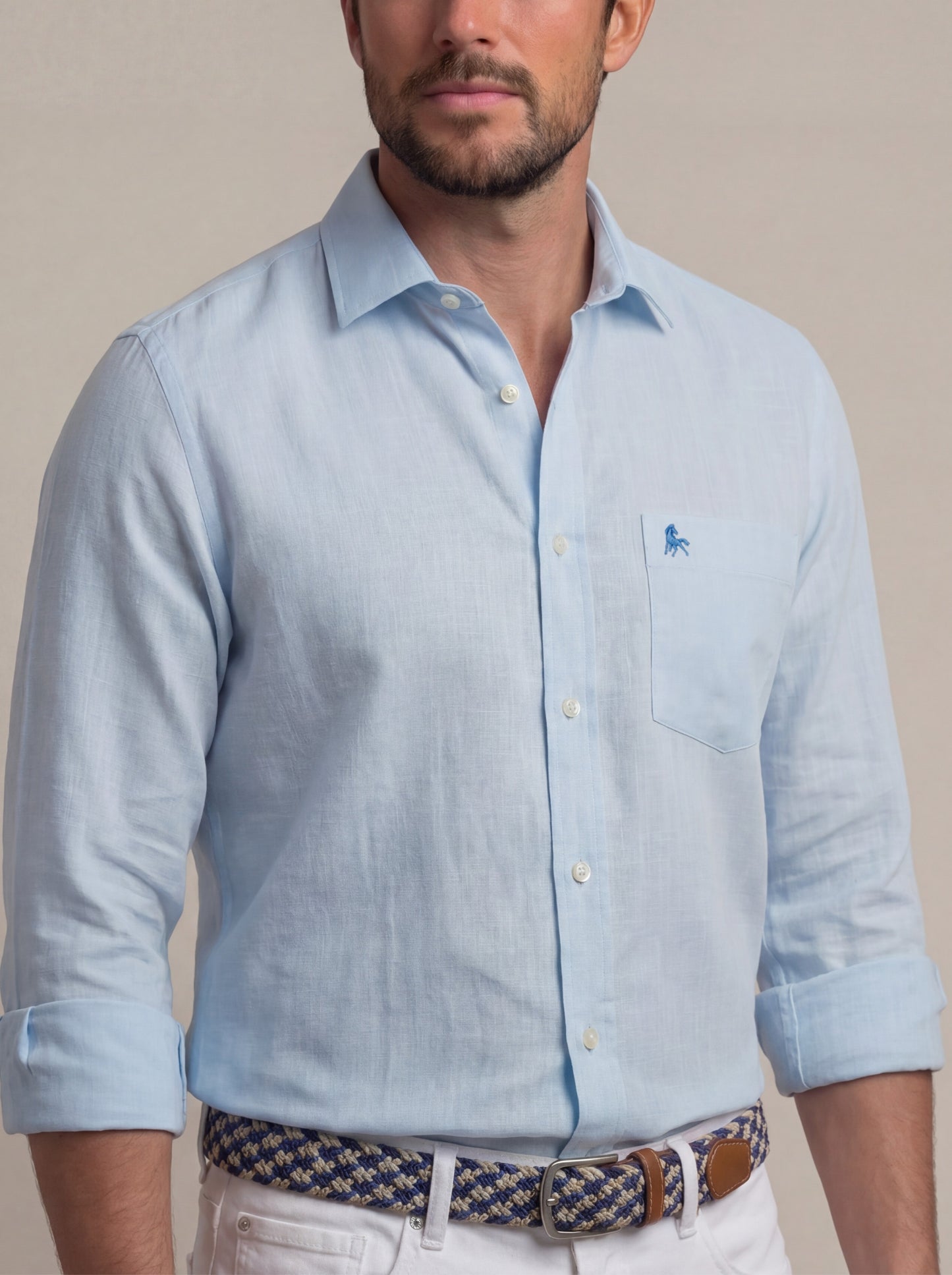 Gomera Slub Sky Solid Full Sleeve Tailored Fit Casual Cotton Shirt
