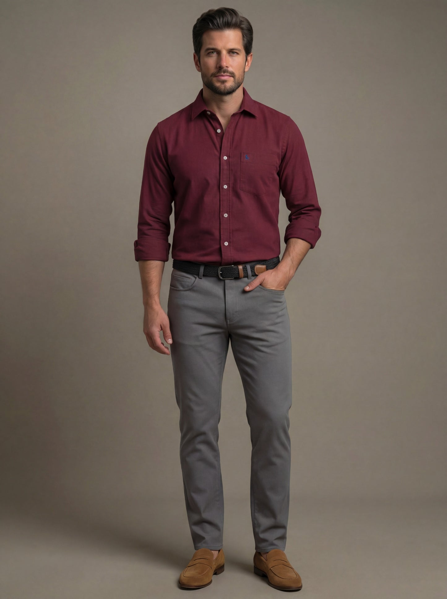 Starka Dobby Garment Dyed Maroon Full Sleeve Tailored Fit Casual Cotton Shirt