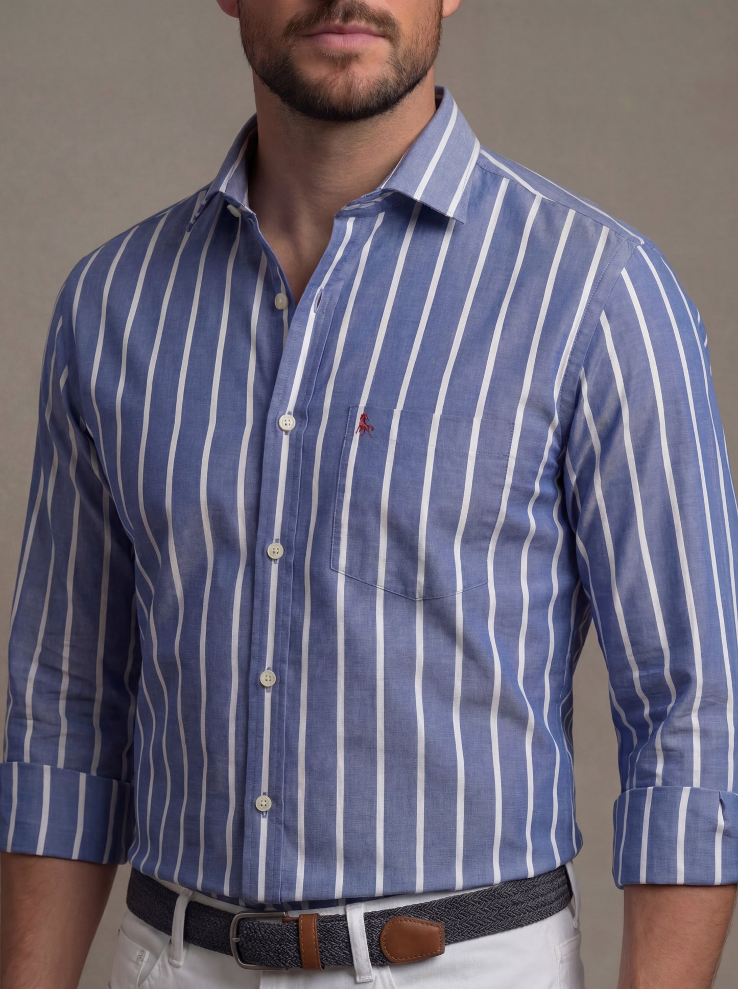 Daniil Navy Striped Full Sleeve Tailored Fit Casual Cotton Shirt