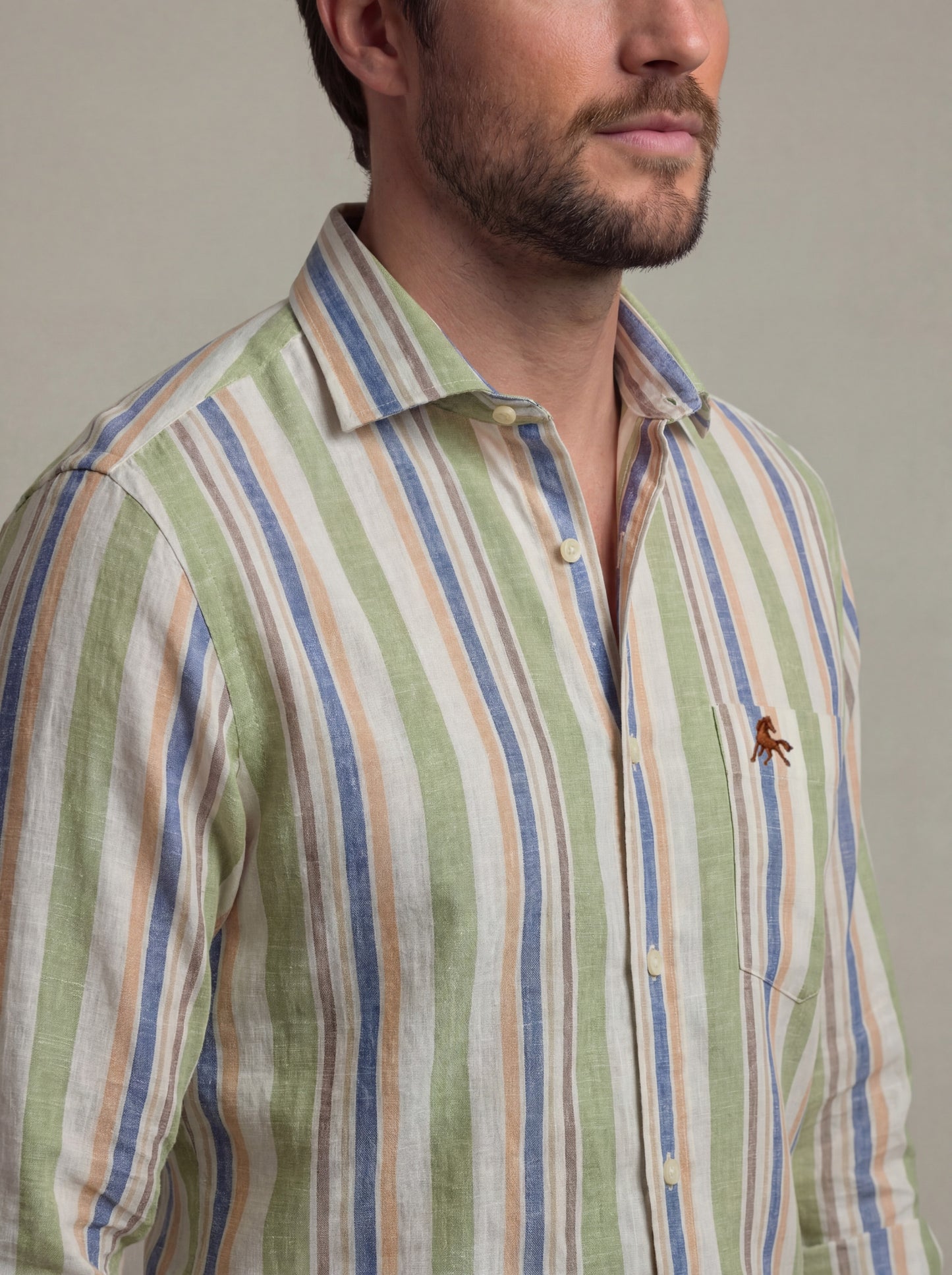 Graciosa Slub Green Striped Full Sleeve Tailored Fit Casual Cotton Shirt