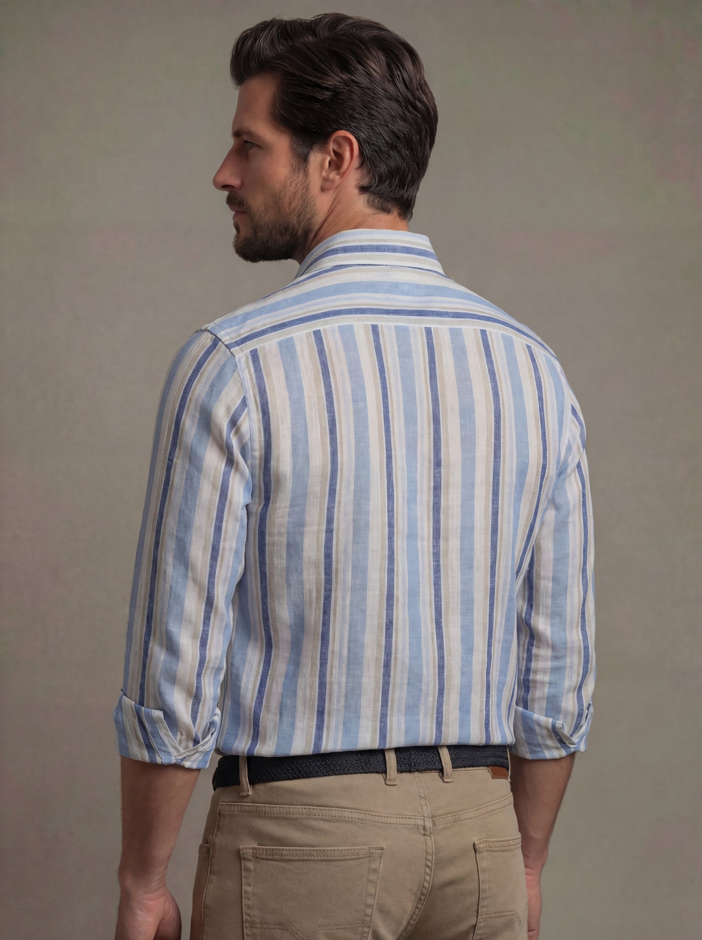 Graciosa Slub Blue Striped Full Sleeve Tailored Fit Casual Cotton Shirt