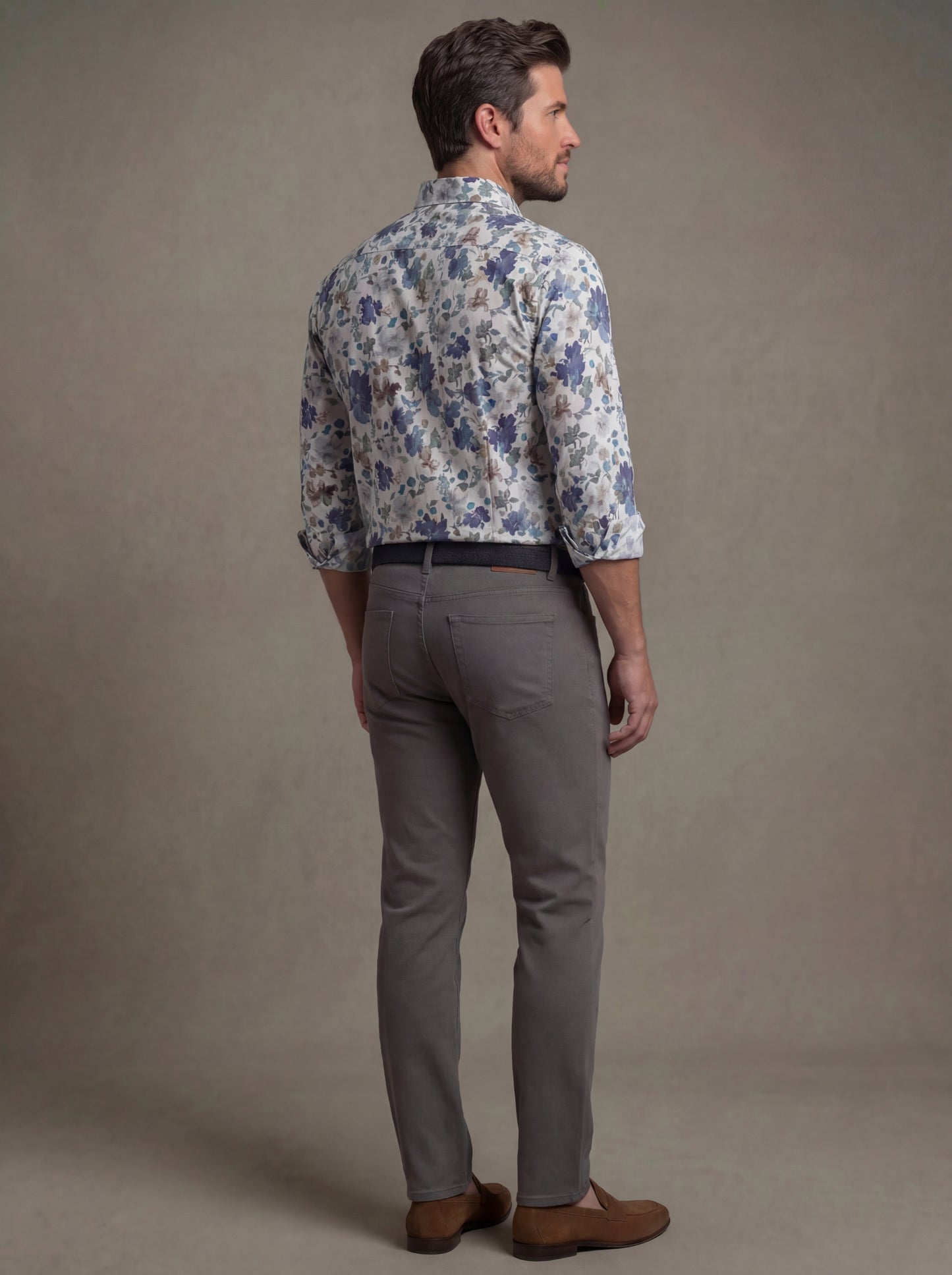 Hierro Bedford Grey Printed Full Sleeve Tailored Fit Casual Cotton Shirt