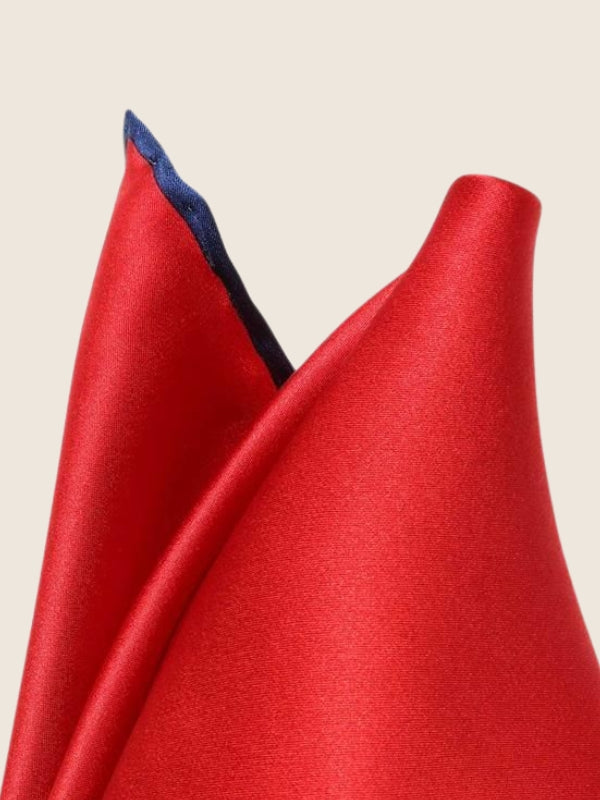 Red/ Navy Solid Silk Pocket Square