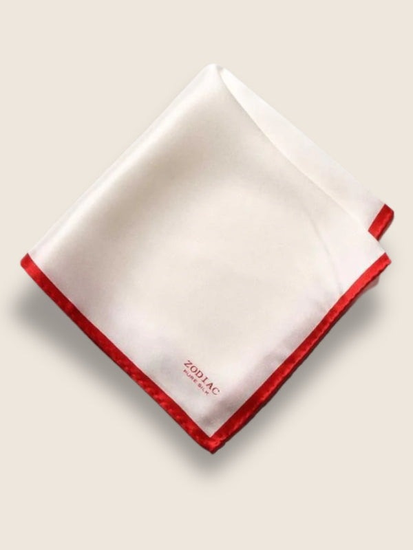White/ Red Solid Silk Pocket Square