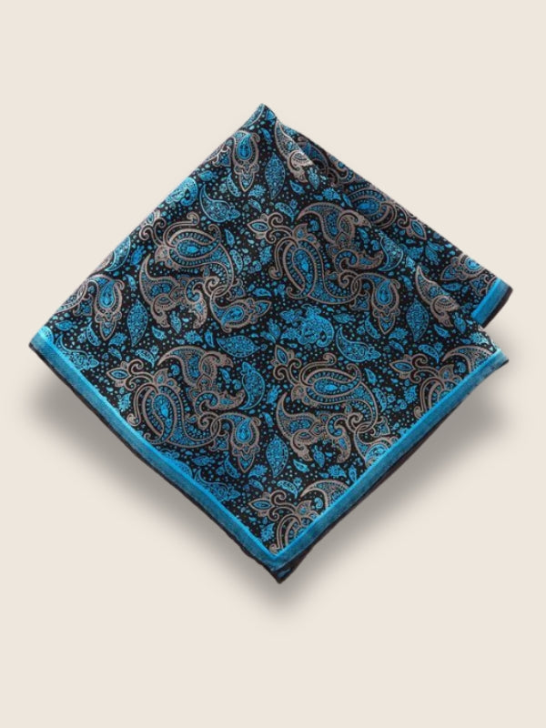 Blue Paisley Silk Pocket Square